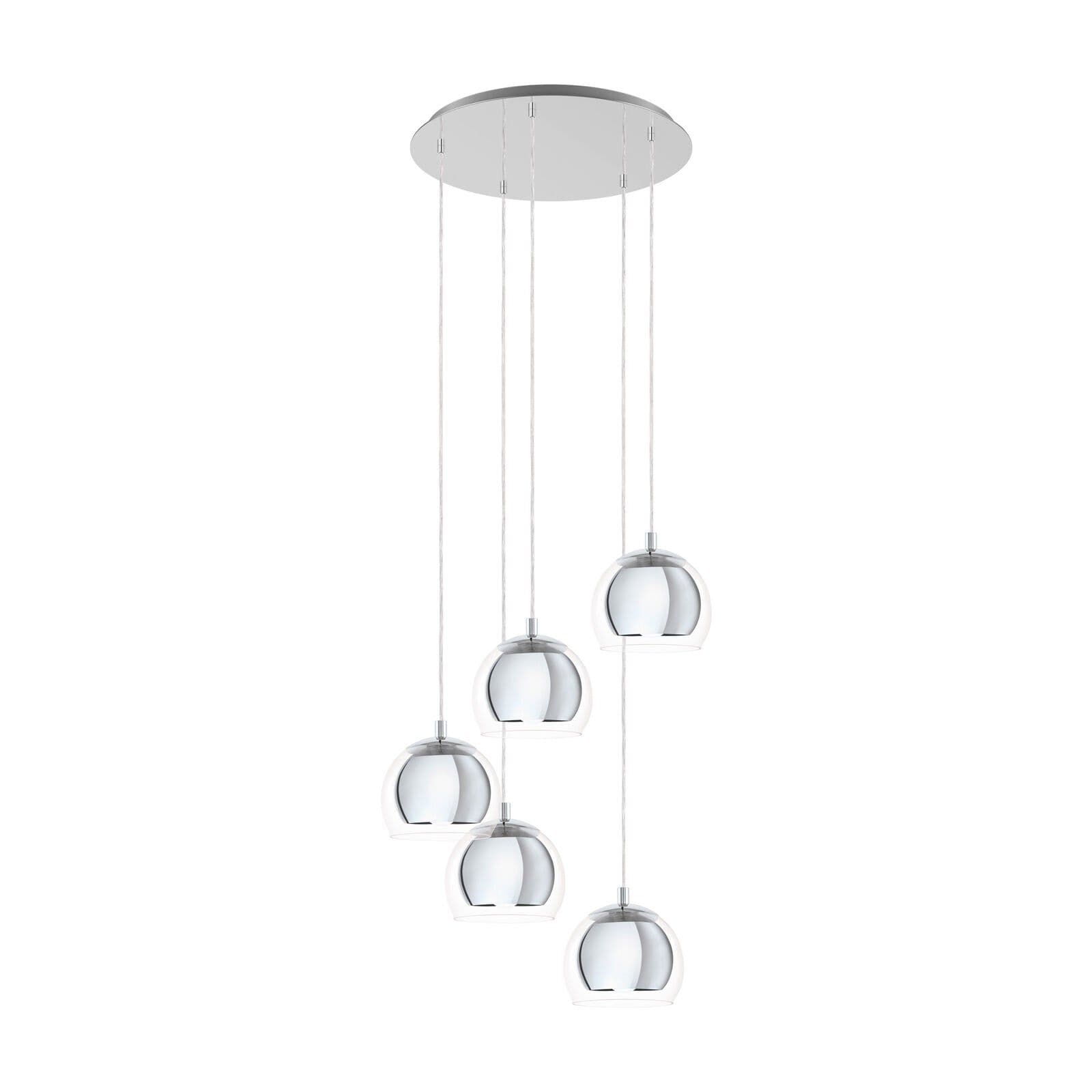Pendant Ceiling Light Galvanised Chrome Shade Glass Bulb E27 5x28W