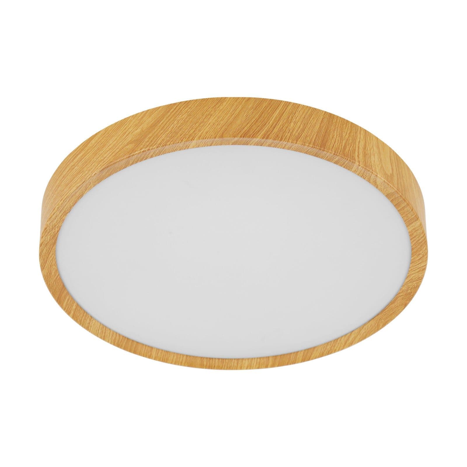 Flush Ceiling Light Natural Wood Look Shade Plastic Bulb LED 16.8W