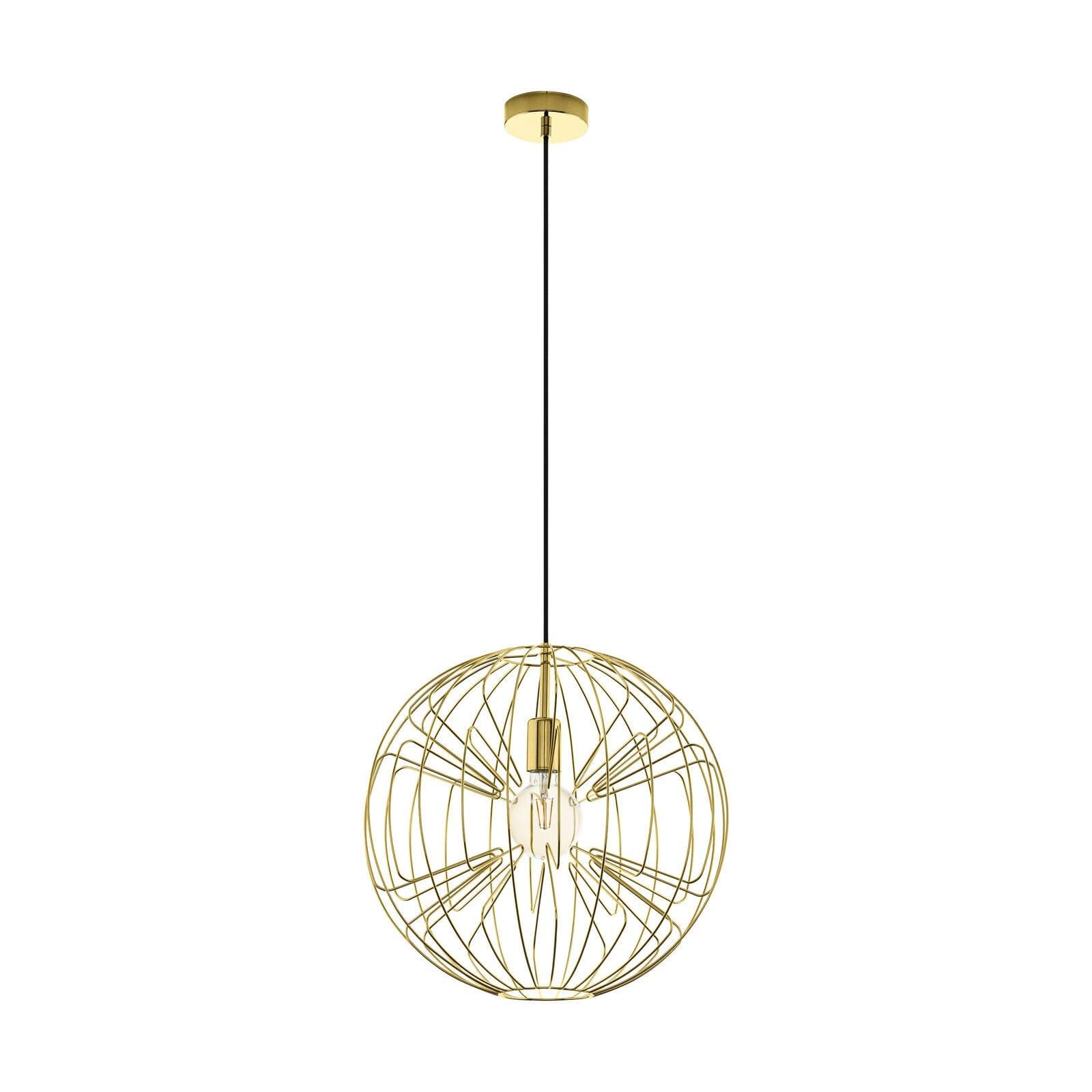 Pendant Ceiling Light Brass Shade Circular Open Wire Frame Bulb E27 1x60W