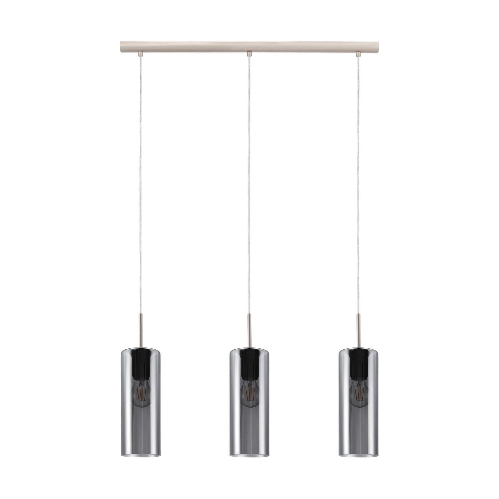 Pendant Light Satin Nickel Shade Black Transparent Glass Vaporized E27 3x15W