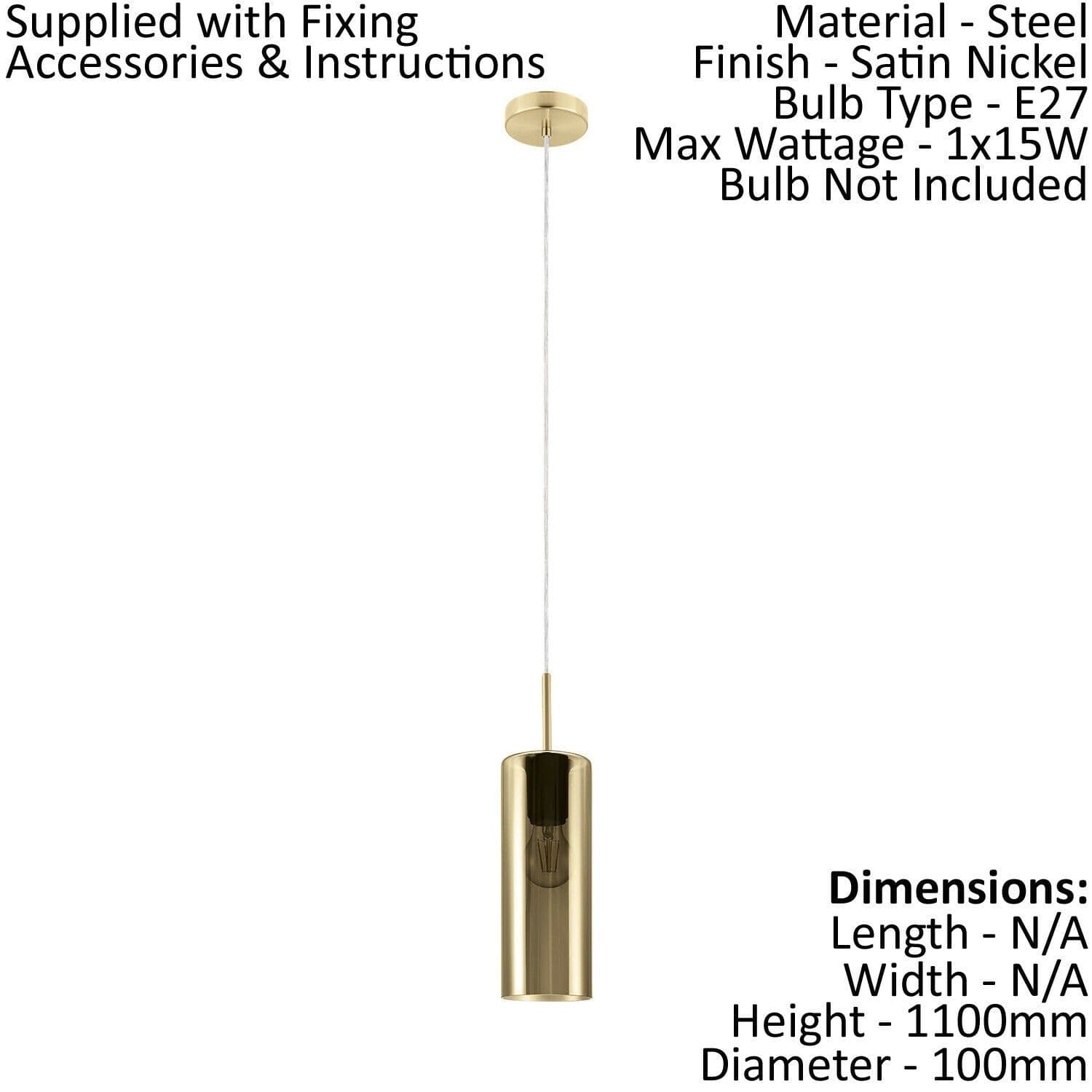 Pendant Light Satin Nickel Shade Glass Vaporized E27 1x15W