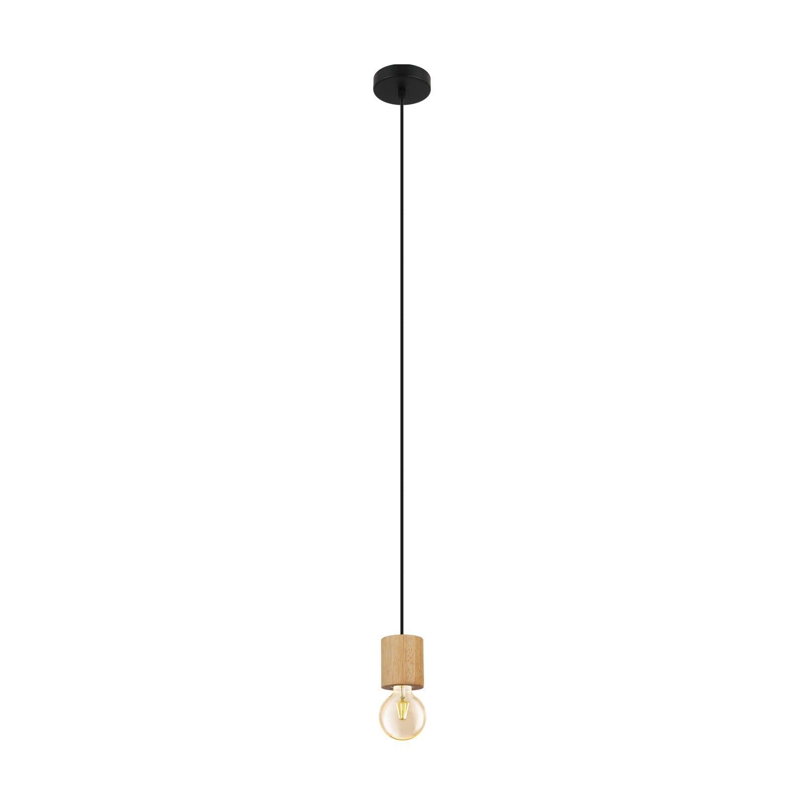 Pendant Ceiling Light 1 x Round Wood Bulb Holder Long Flex Bulb E27 28W