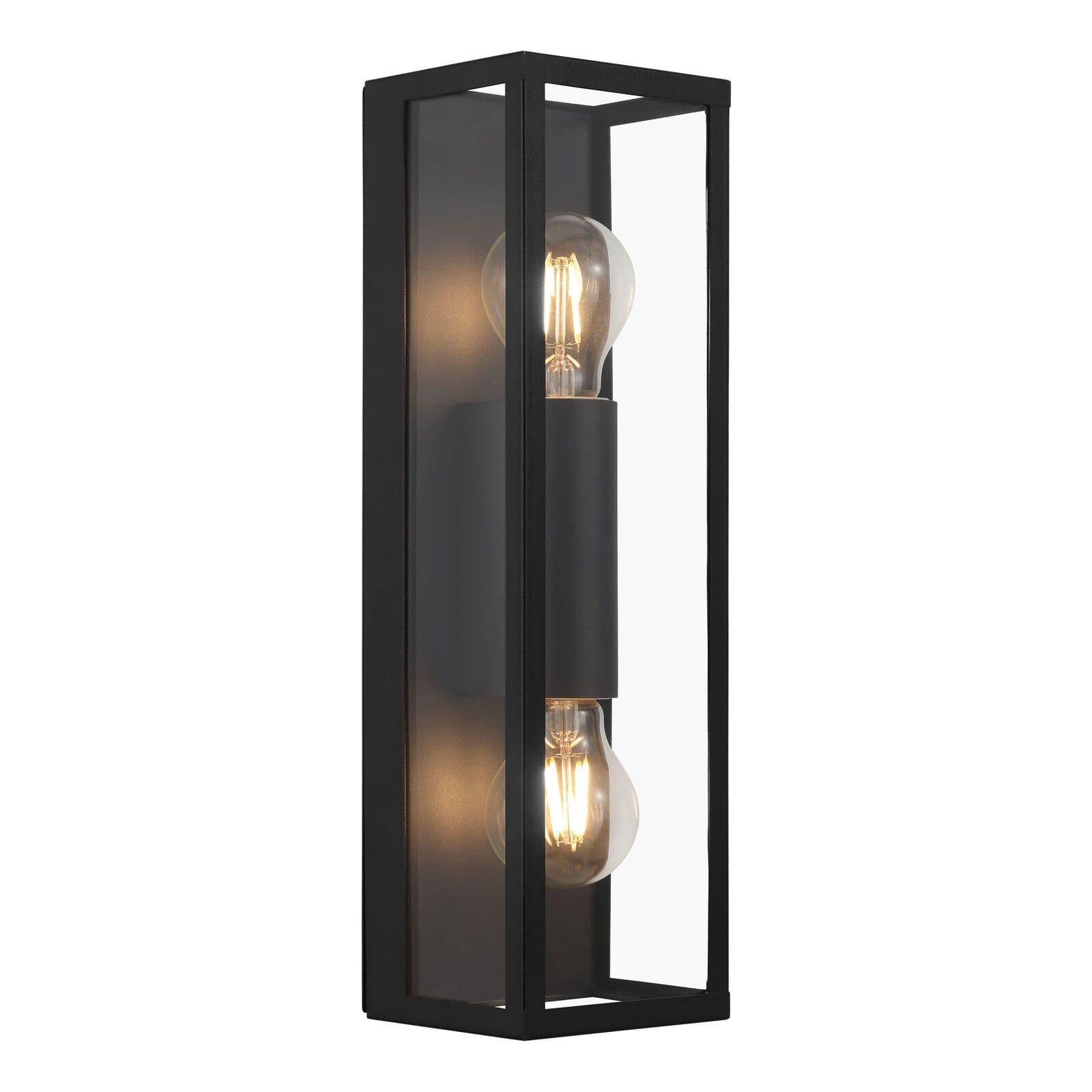 Wall Light Shade Clear Glass Metal Box Frame Bulb E27 2x60W
