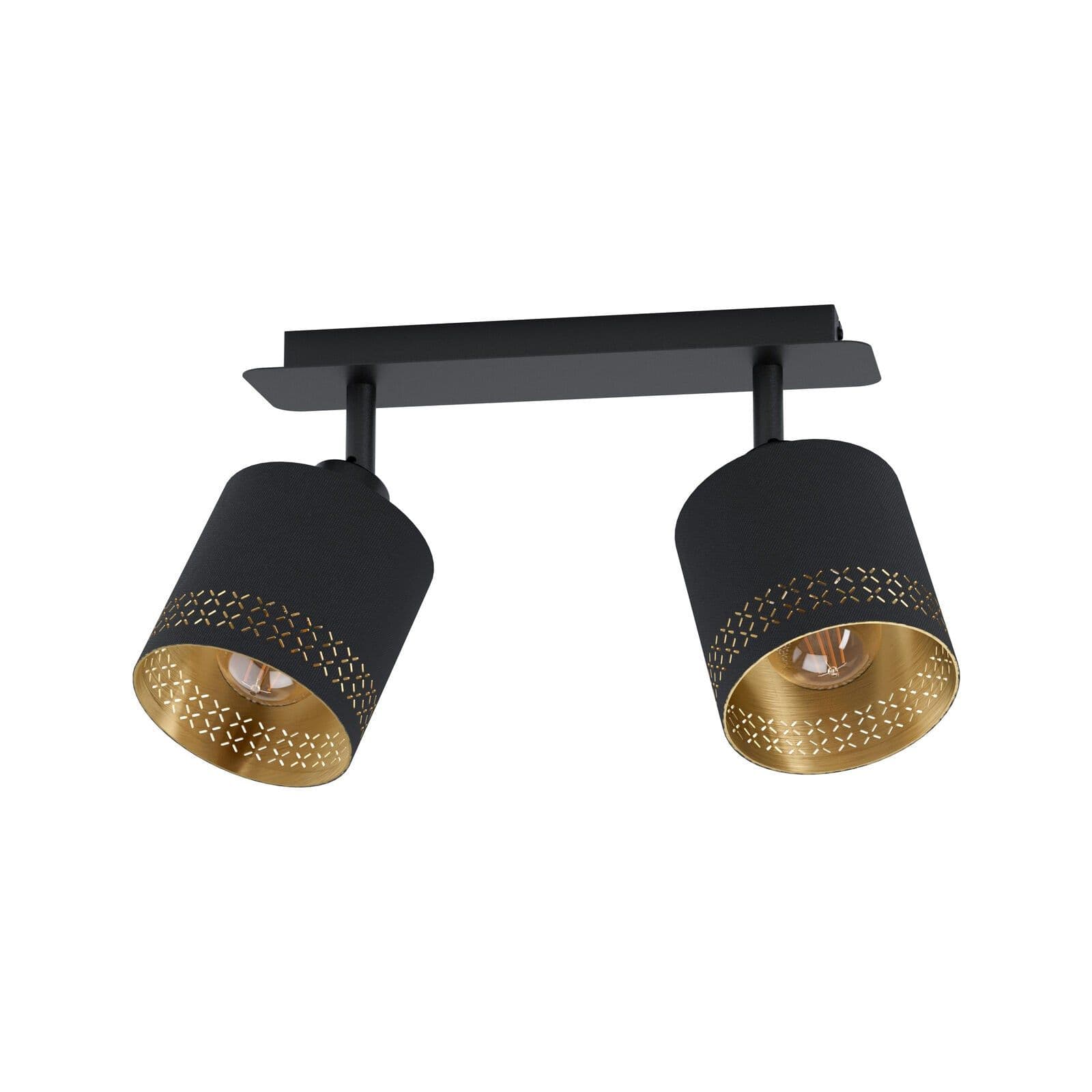 Flush Ceiling Light Shade Gold Fabric Bulb E27 2x28W