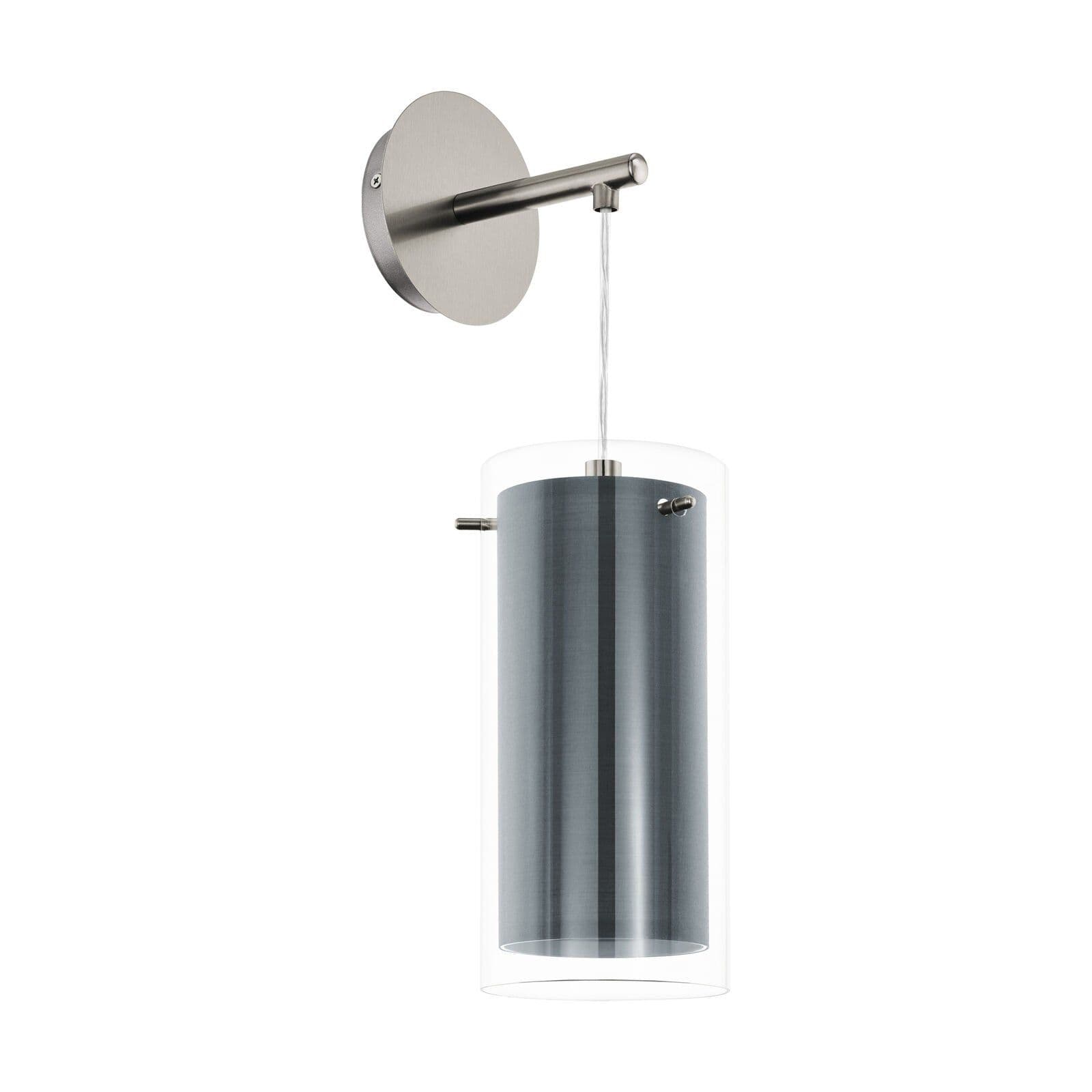 Wall Light Satin Nickel Shade Clear Glass Fabric Bulb E27 1x16W