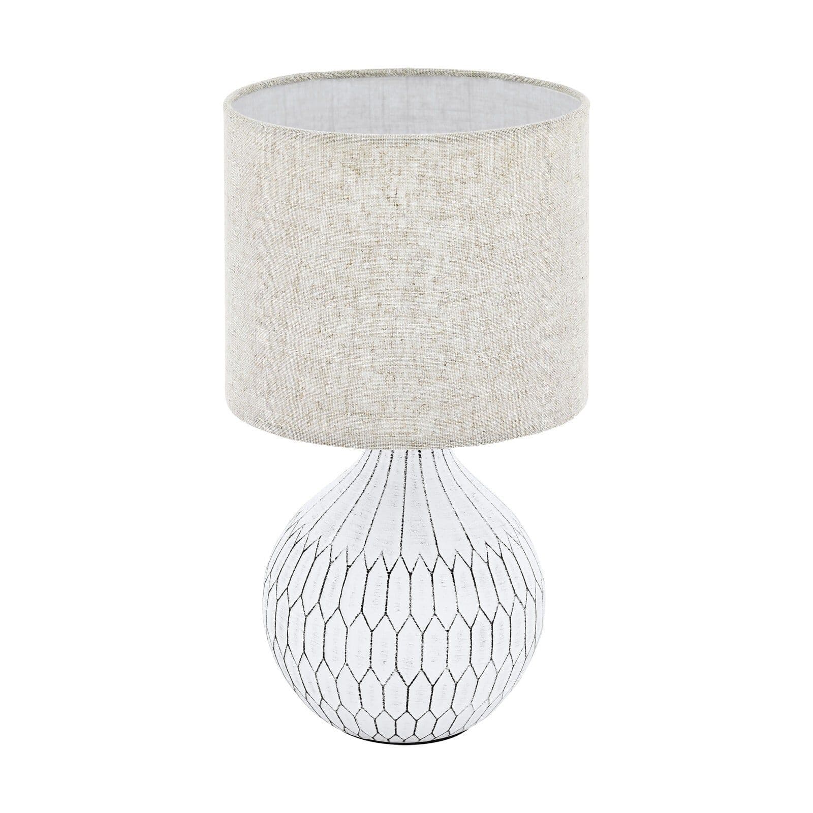 Table Lamp Patterned Base Shade Light Brown Fabric Linen E27 1x40W