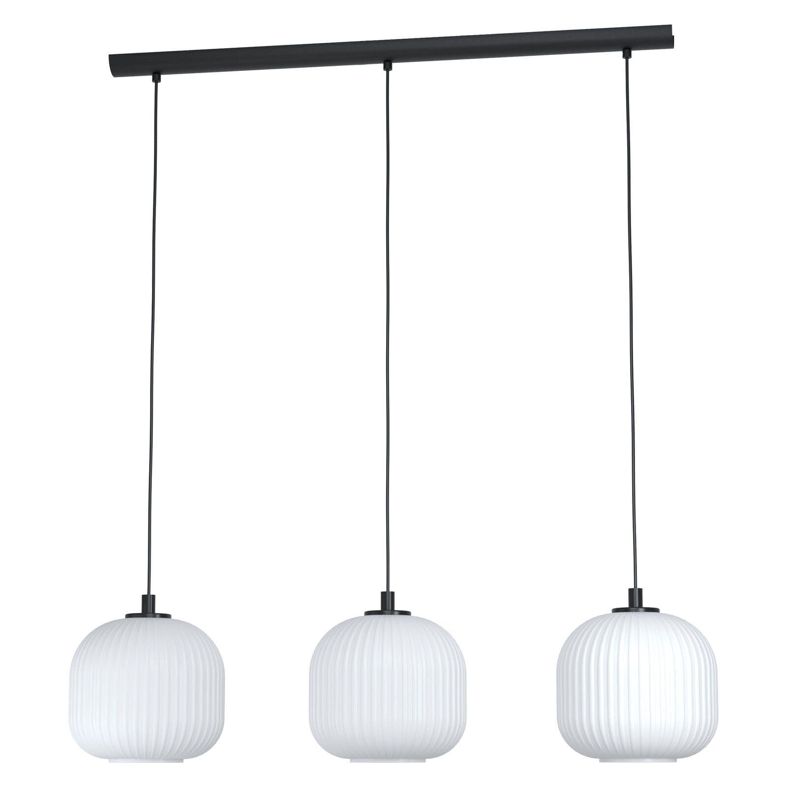 Pendant Ceiling 3 Bulb Light Shade White Ridged Glass E27 3x40W