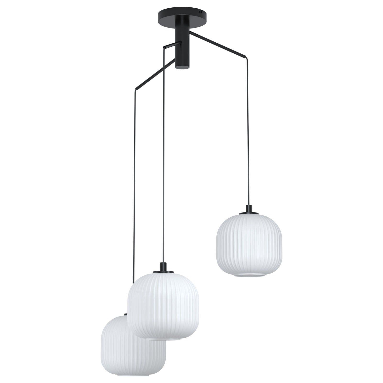Pendant 3 Bulb Ceiling Light Shade White Ridged Glass E27 3x40W