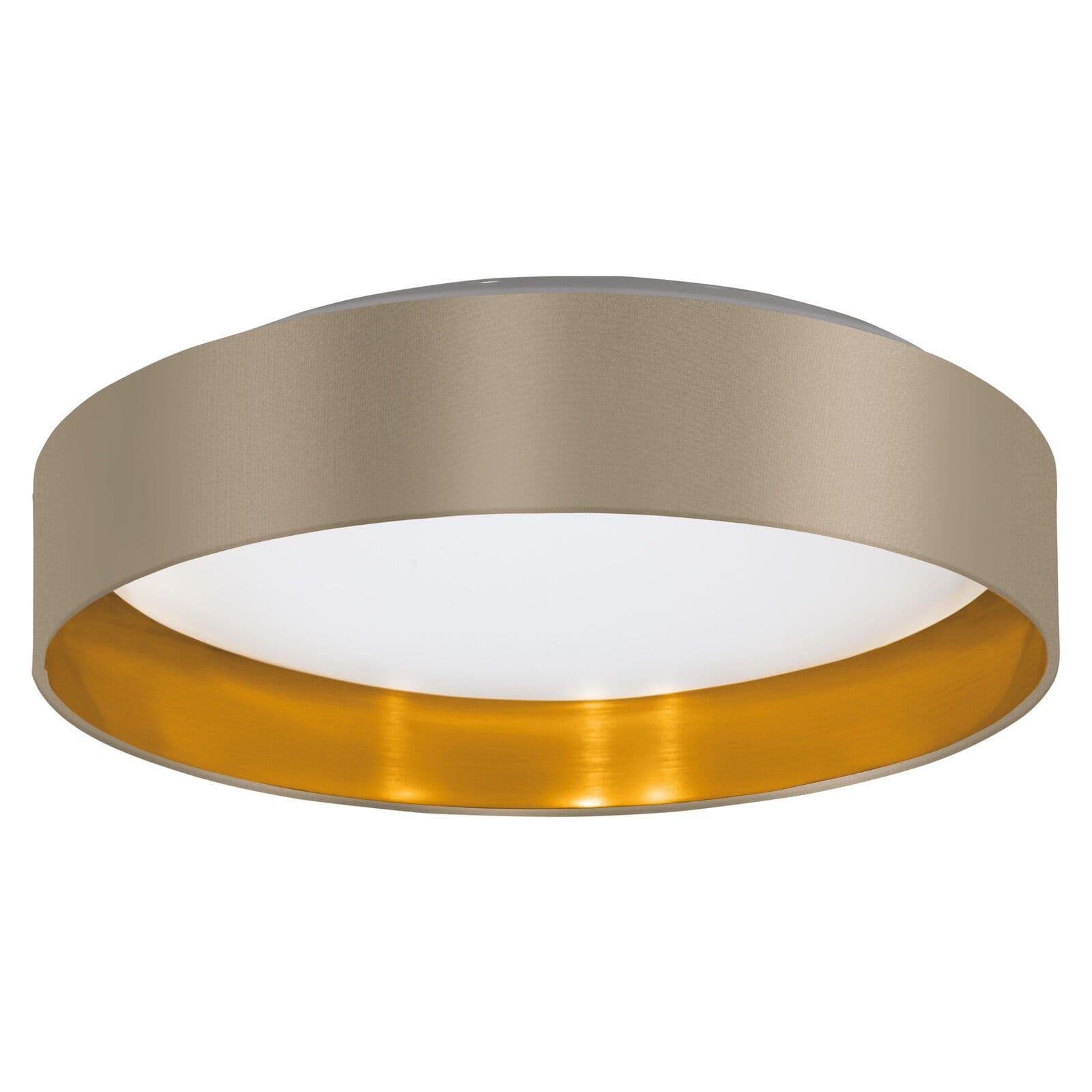 Flush Ceiling Light Shade Taupe Gold Fabric Bulb LED 24W Included