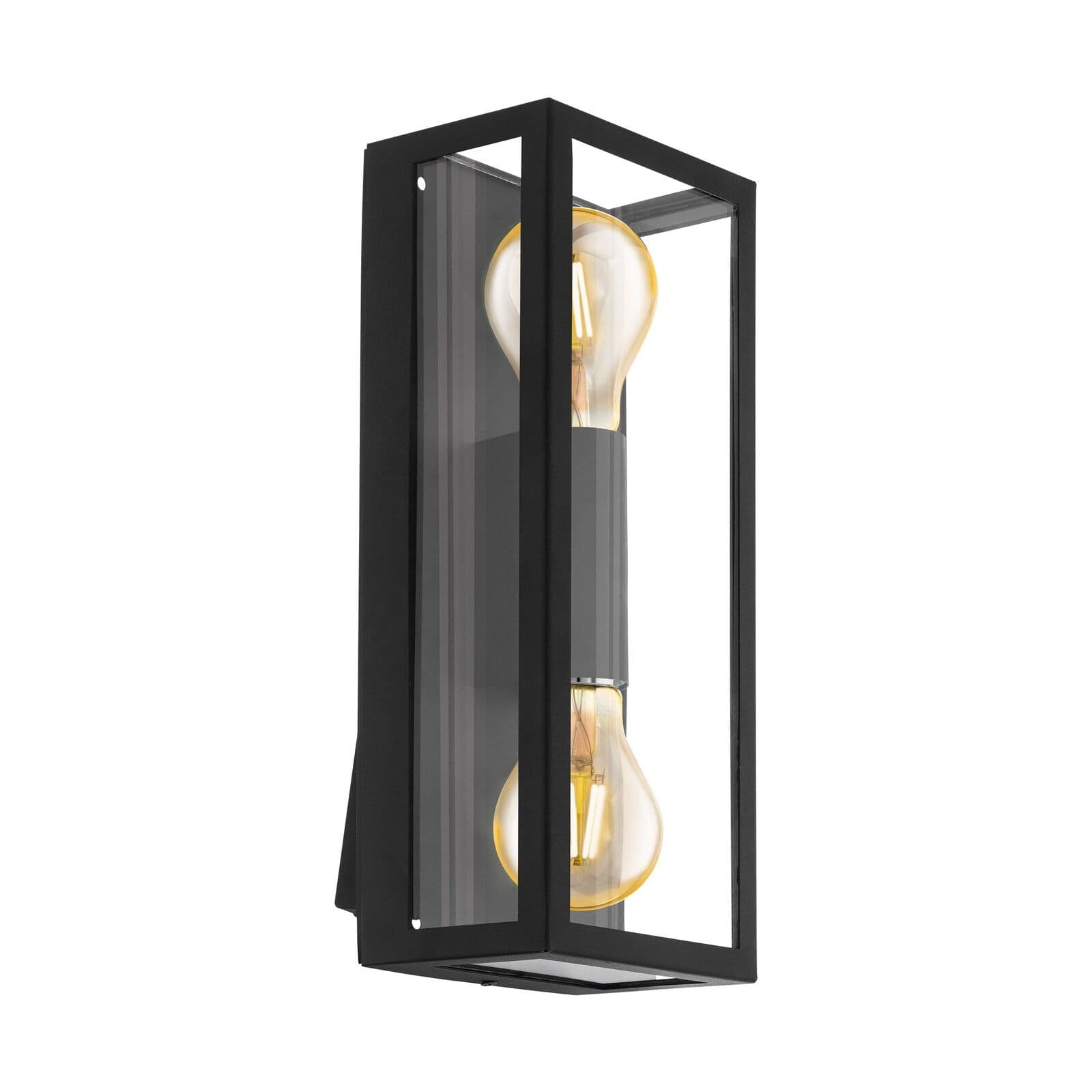 IP44 Outdoor Wall Light & Square Glass shade 2x 60W E27 Bulb Porch Lamp