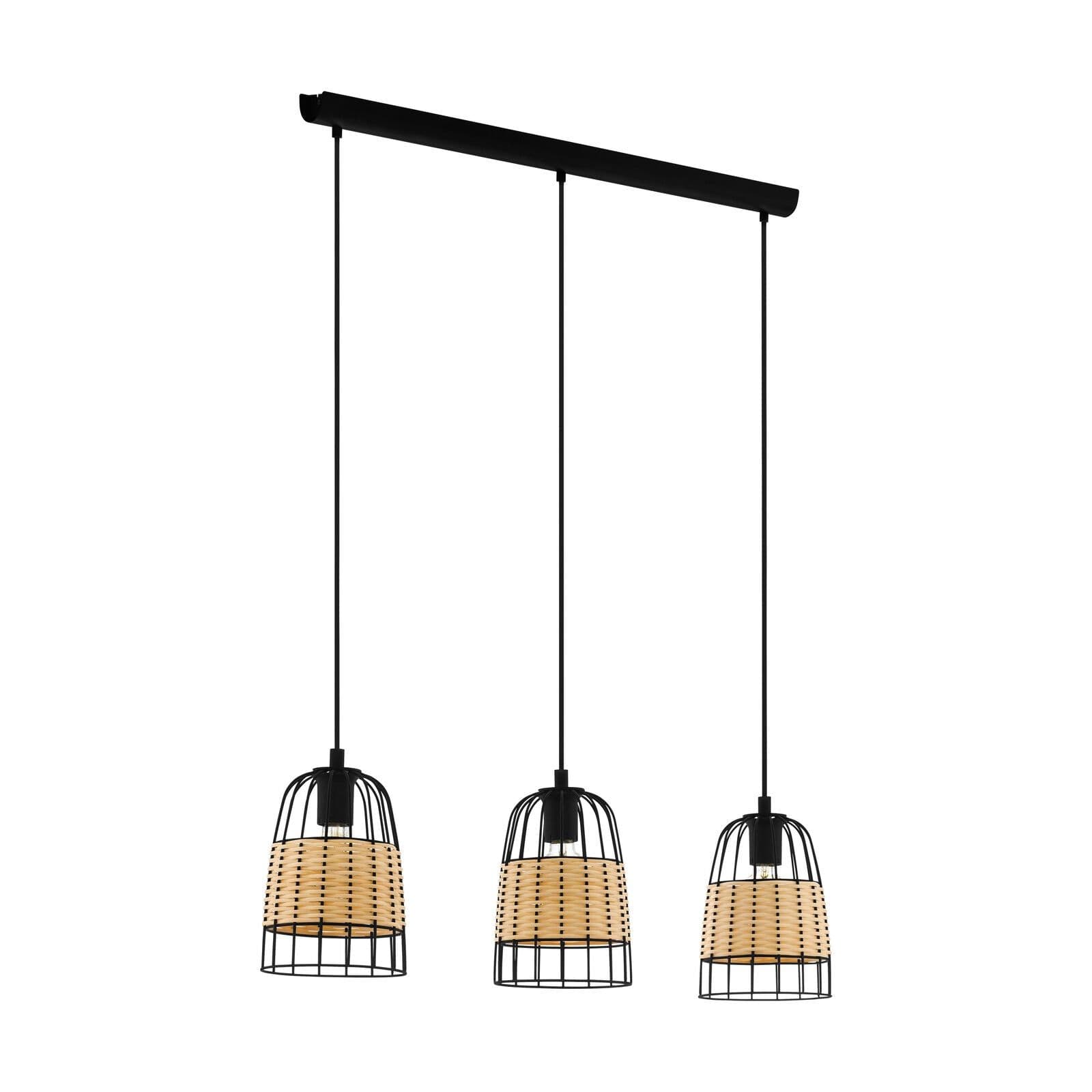 Hanging Ceiling Pendant Light & Wicker 3x 40W E27 Hallway Feature Lamp