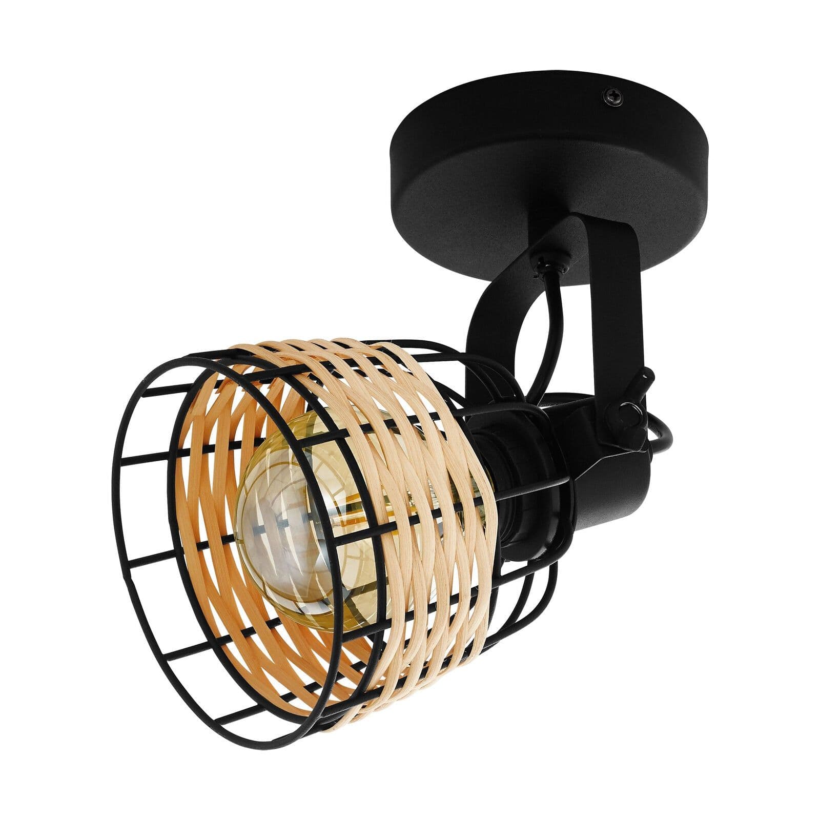 Wall Ceiling Light & Wicker Adjustable Spotlight 1 x 40W E27 Bulb