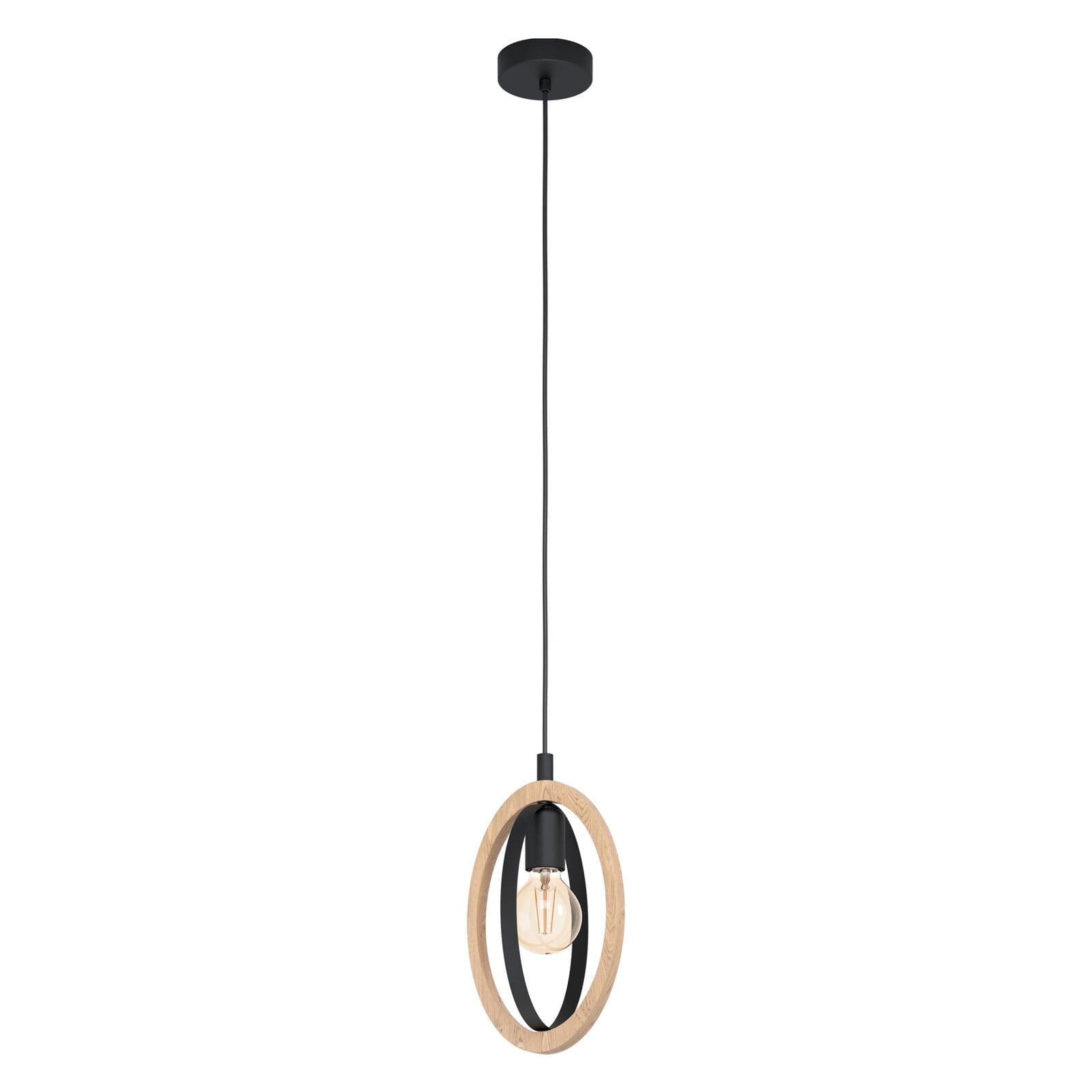 Hanging Ceiling Pendant Light & Wood Hoop Shade 1 x 40W E27 Bulb