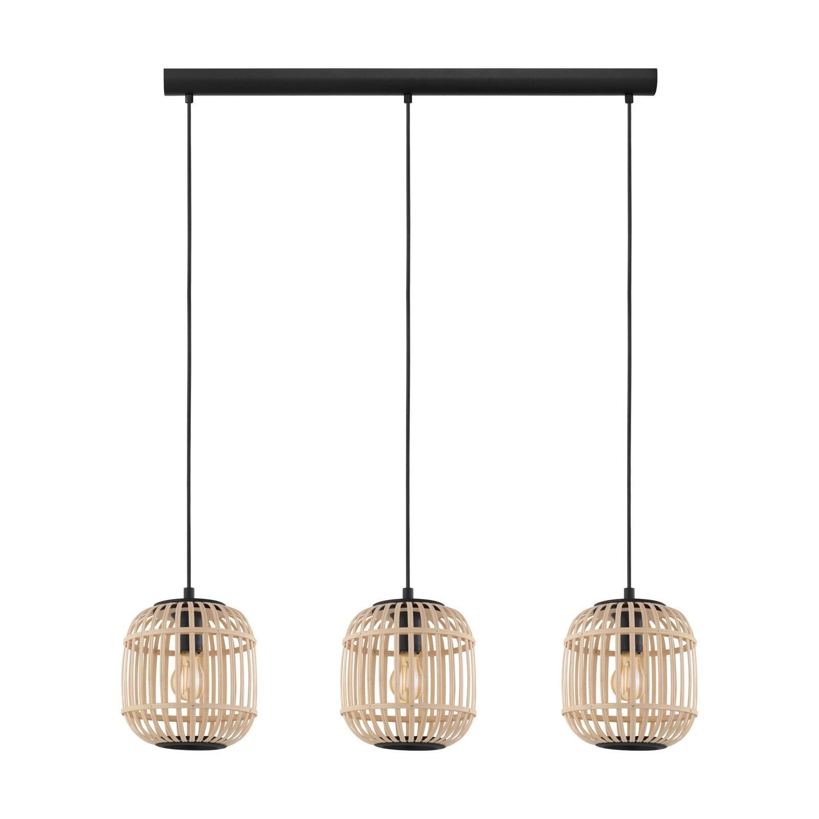 Hanging Ceiling Pendant Light Black & Wicker Cage 3 x 28W E27 Island Lamp