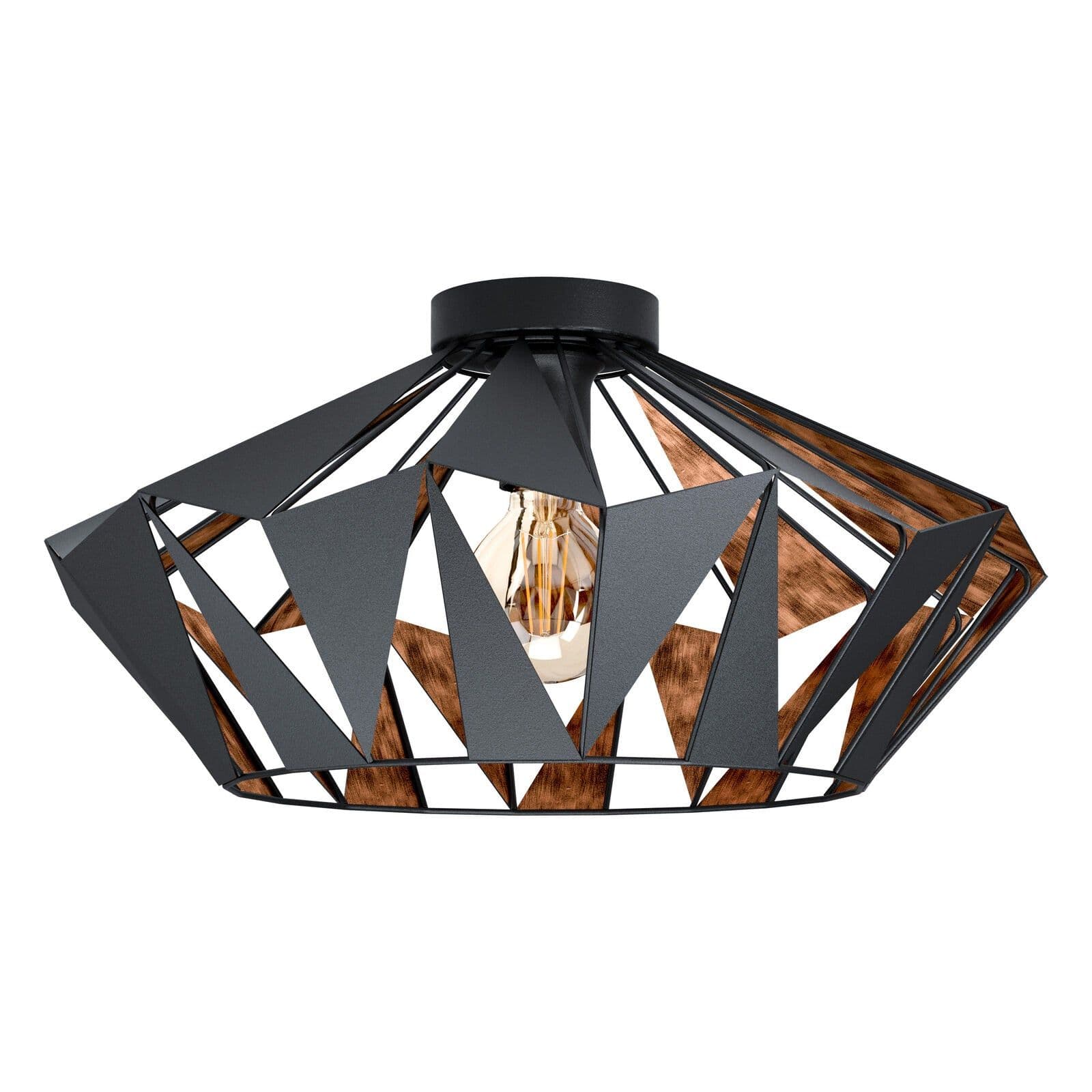 Semi Flush Ceiling Light & Copper Geometric Shade 1 x 60W E27 Bulb