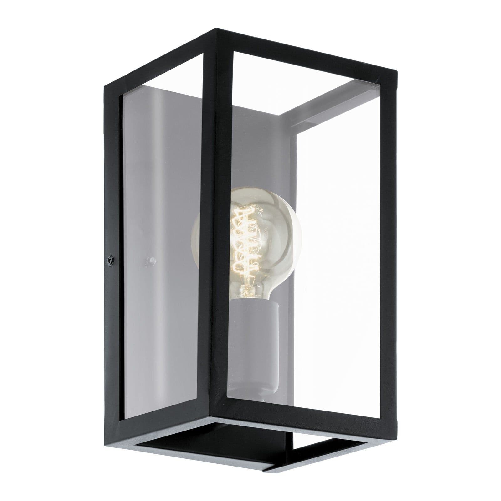 LED Wall Light Sconce Steel & Clear Glass Box Shade 1 x 60W E27 Bulb