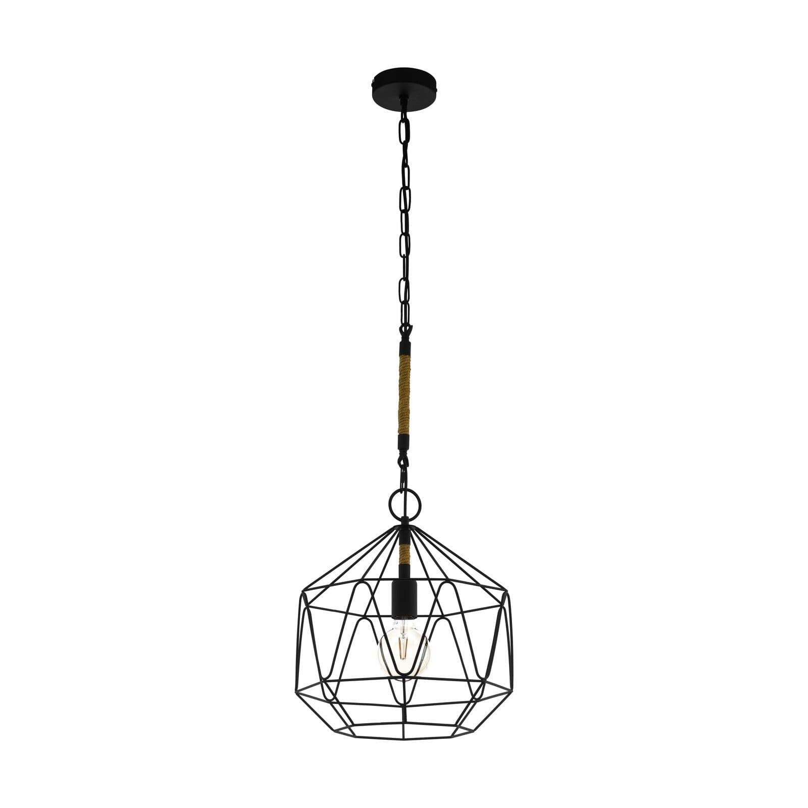 Hanging Ceiling Pendant Light Cage & Rope Chain 1x 40W E27 Feature Lamp
