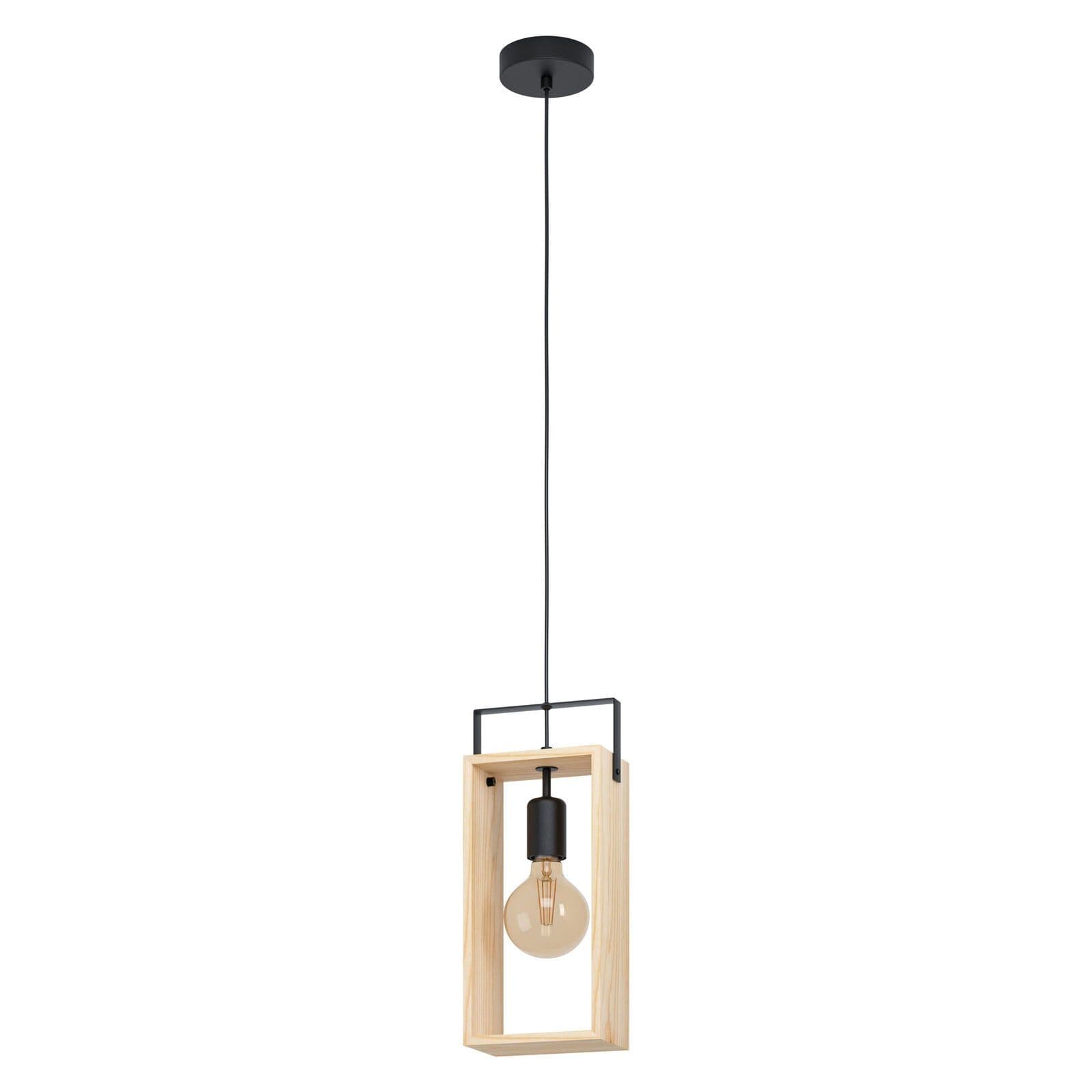 Hanging Ceiling Pendant Light & Natural Wood Frame 1 x 40W E27 Bulb