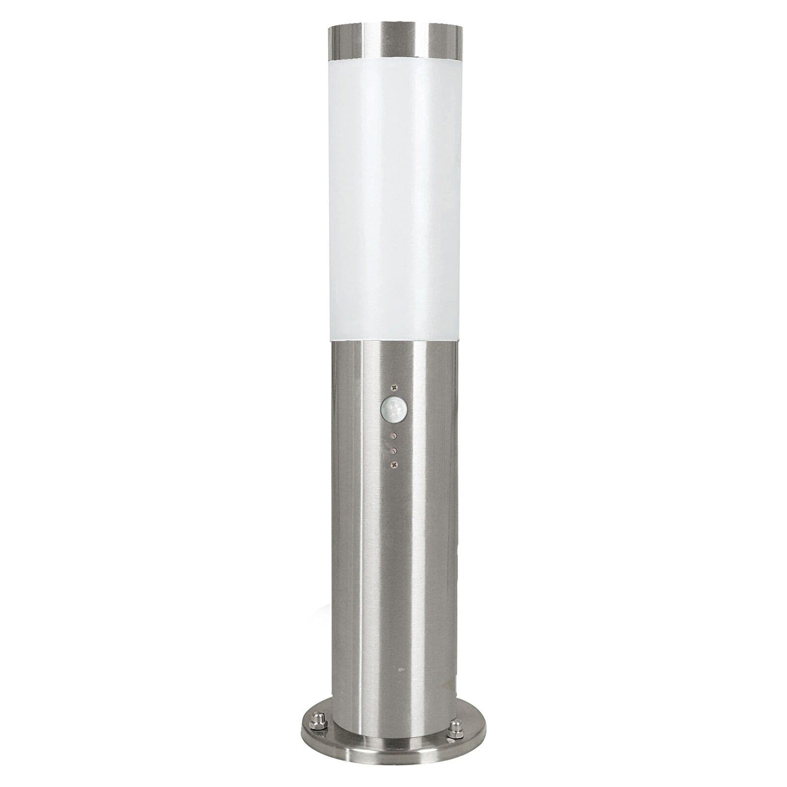 IP44 Outdoor Bollard Light & PIR Sensor Stainless Steel 12W E27 450mm Lamp Post