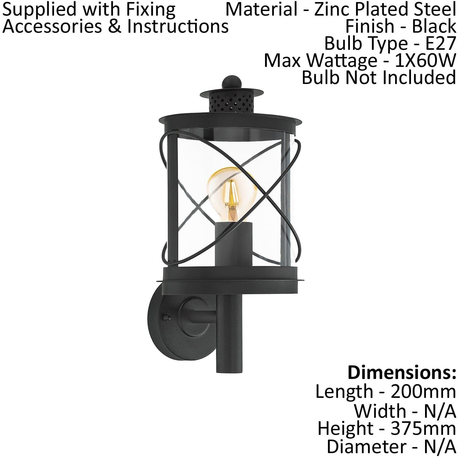IP44 Outdoor Wall Light Loop Lantern 1 x 60W E27 Bulb Porch Lamp