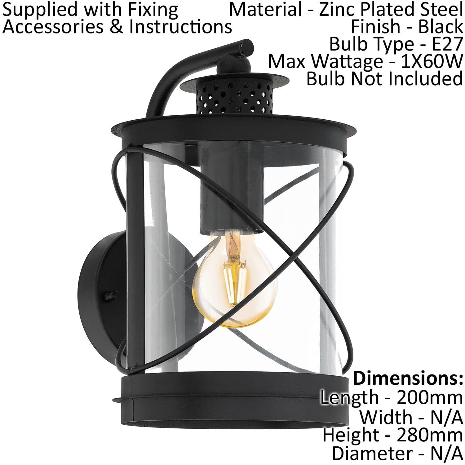 IP44 Outdoor Wall Light Hoop Lantern 1 x 60W E27 Bulb Porch Lamp