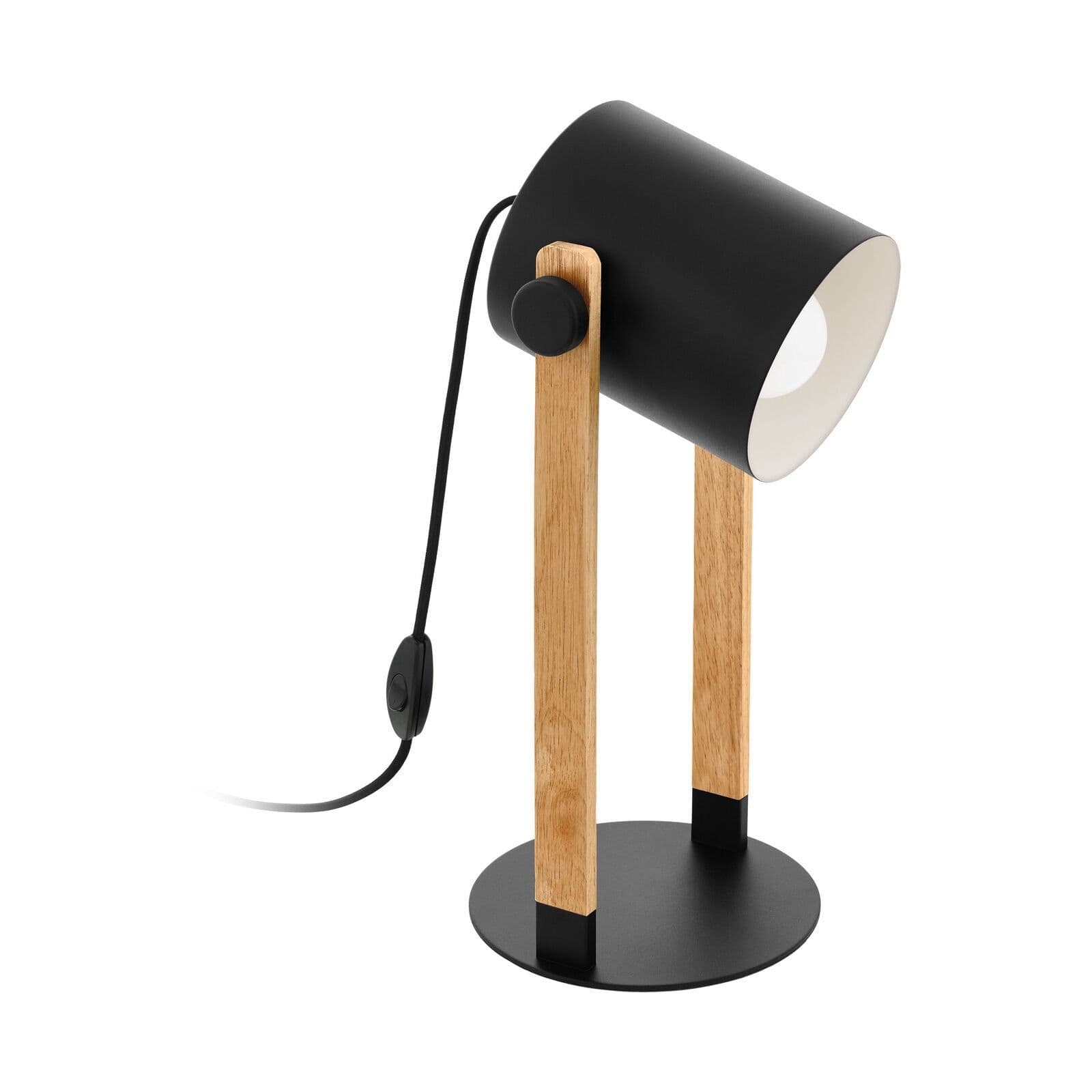 Table Lamp Desk Light & Creme Shade Wood Base 1 x 28W E27 Bulb