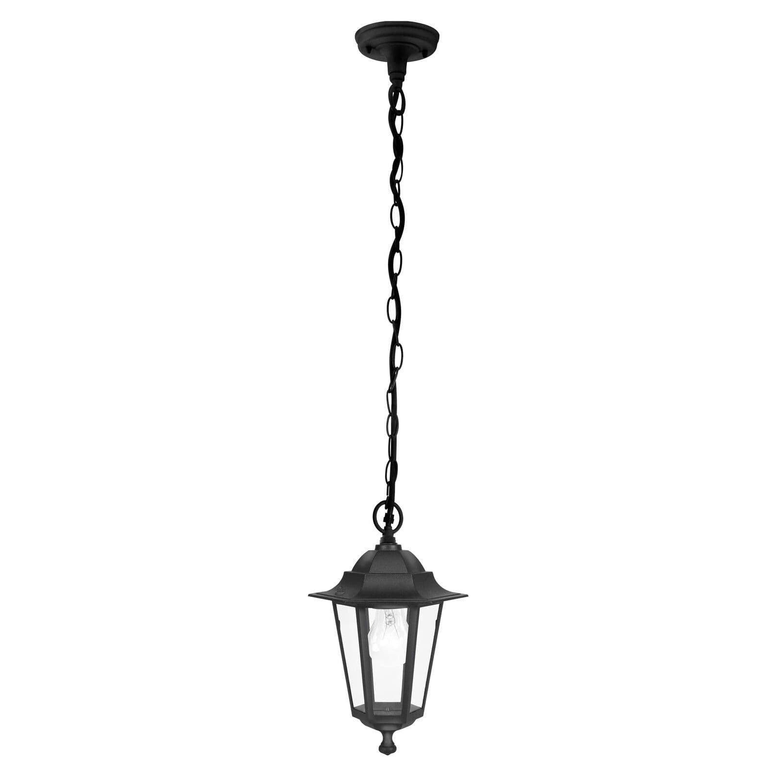IP44 Outdoor Pendant Light Aluminium Lantern & Chain 1 x 60W E27 Bulb