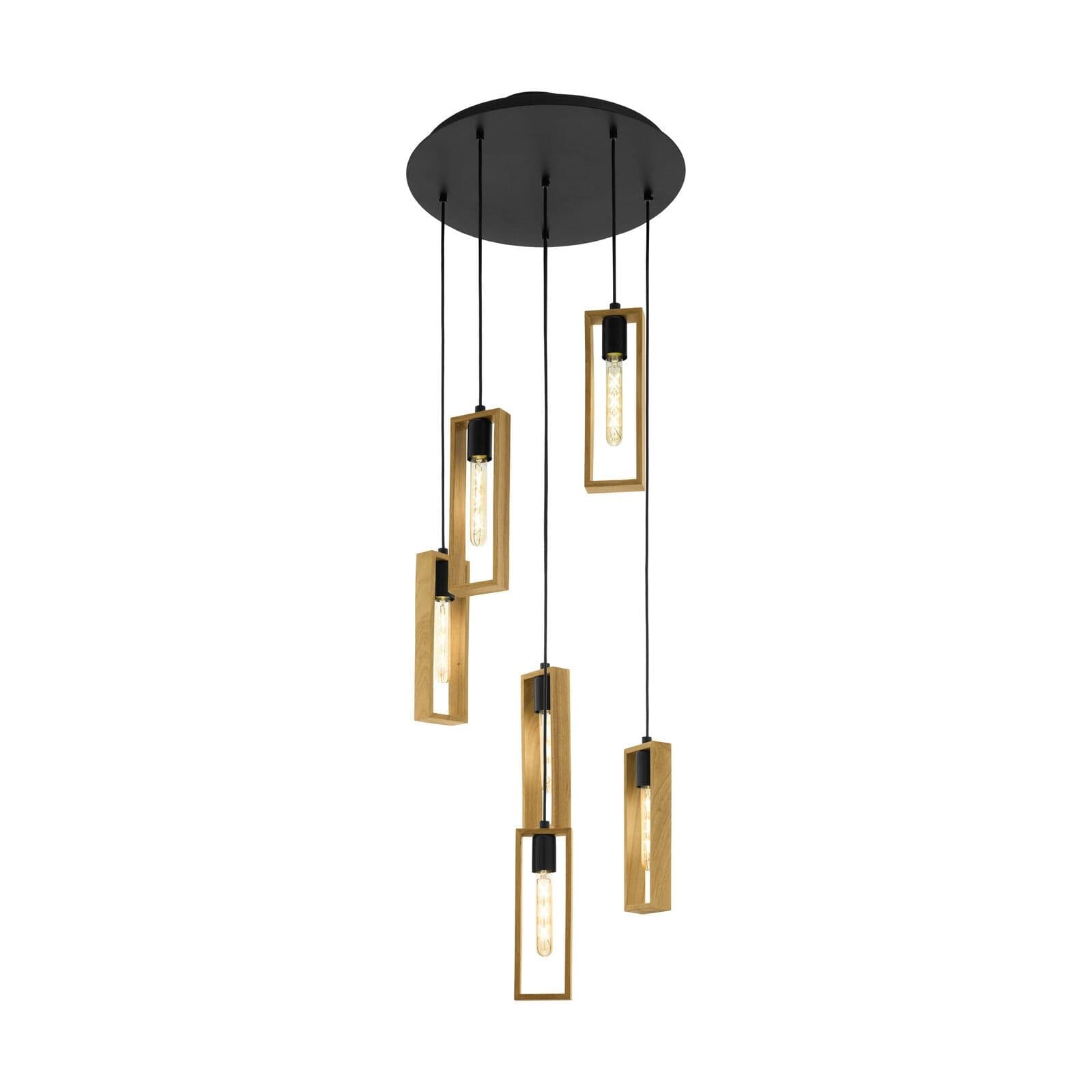 Hanging Ceiling Pendant Light & Wood 6 Bulb Multi Lamp Hallway Feature