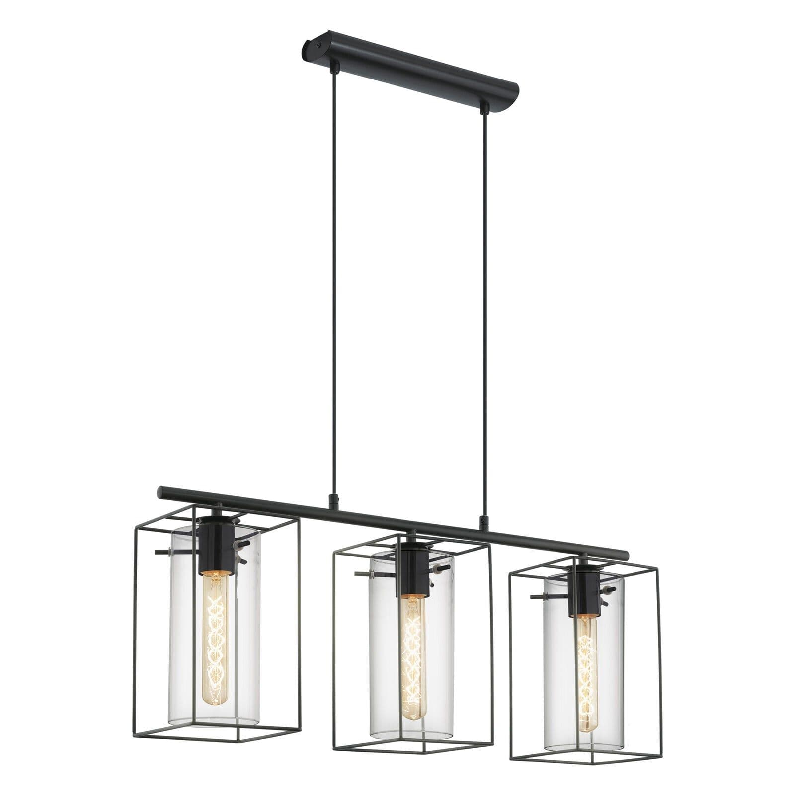 Hanging Ceiling Pendant Light Frame & Smoked Glass 3 Bulb Kitchen Lamp