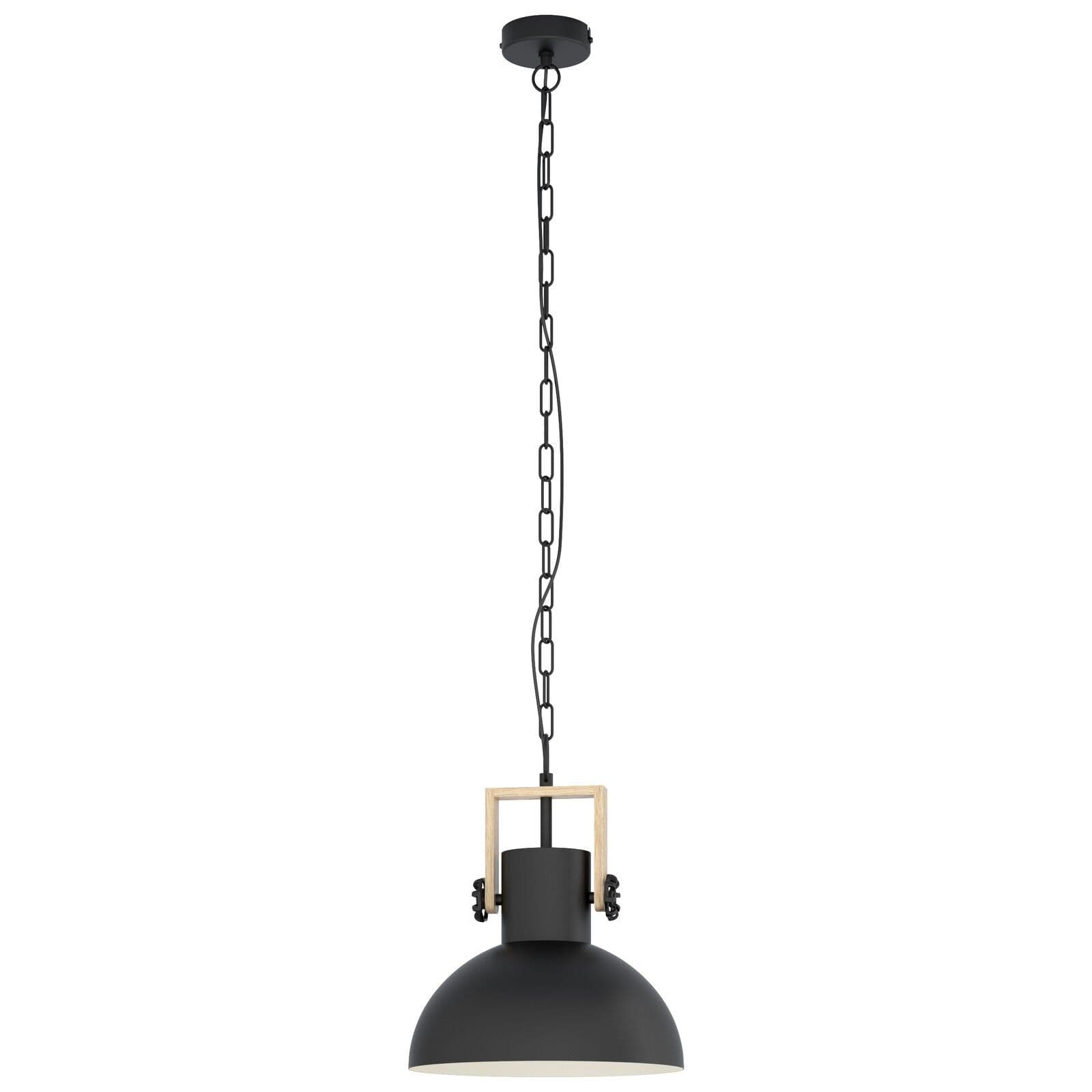 Hanging Ceiling Pendant Light & Wood Industrial Shade 1 x 28W E27 Bulb