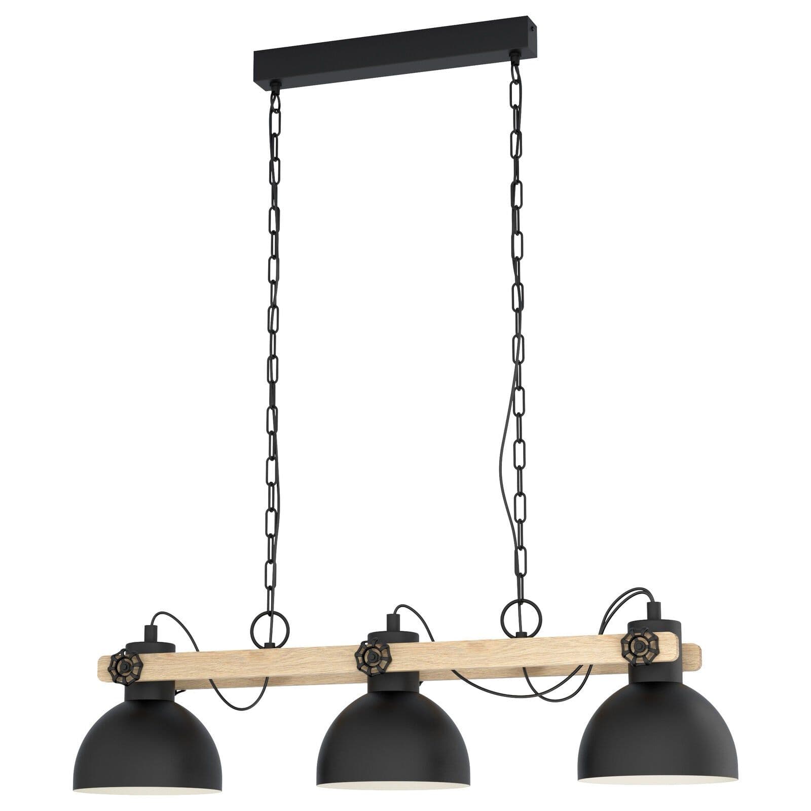 Hanging Ceiling Pendant Light & Wood Industrial Shade 3 Bulb Dining Lamp