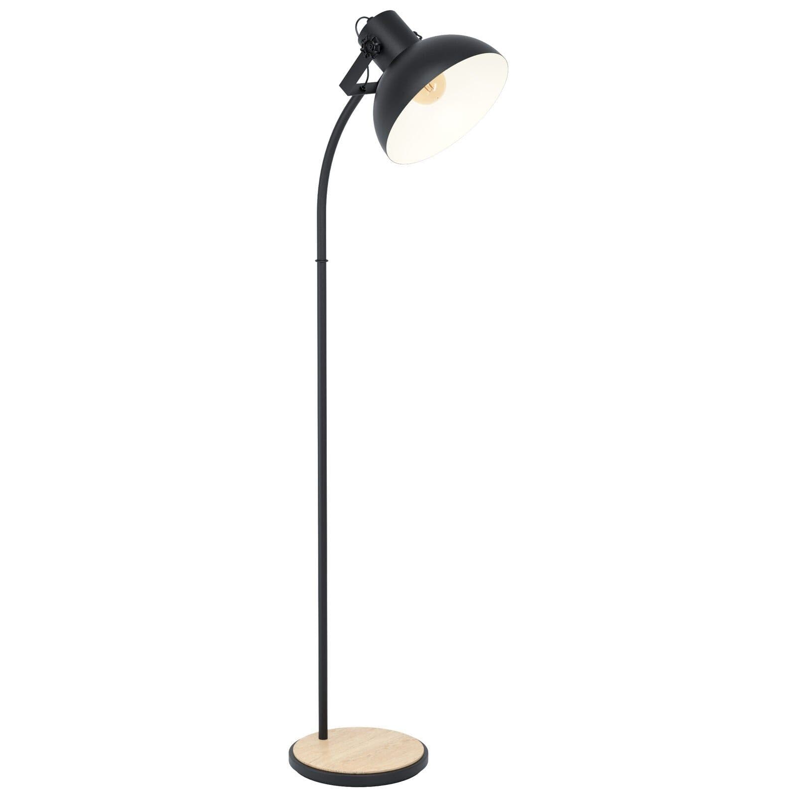 Standing Floor Lamp Light Cruved Base Shade & Wood 1 x 28W E27 Bulb