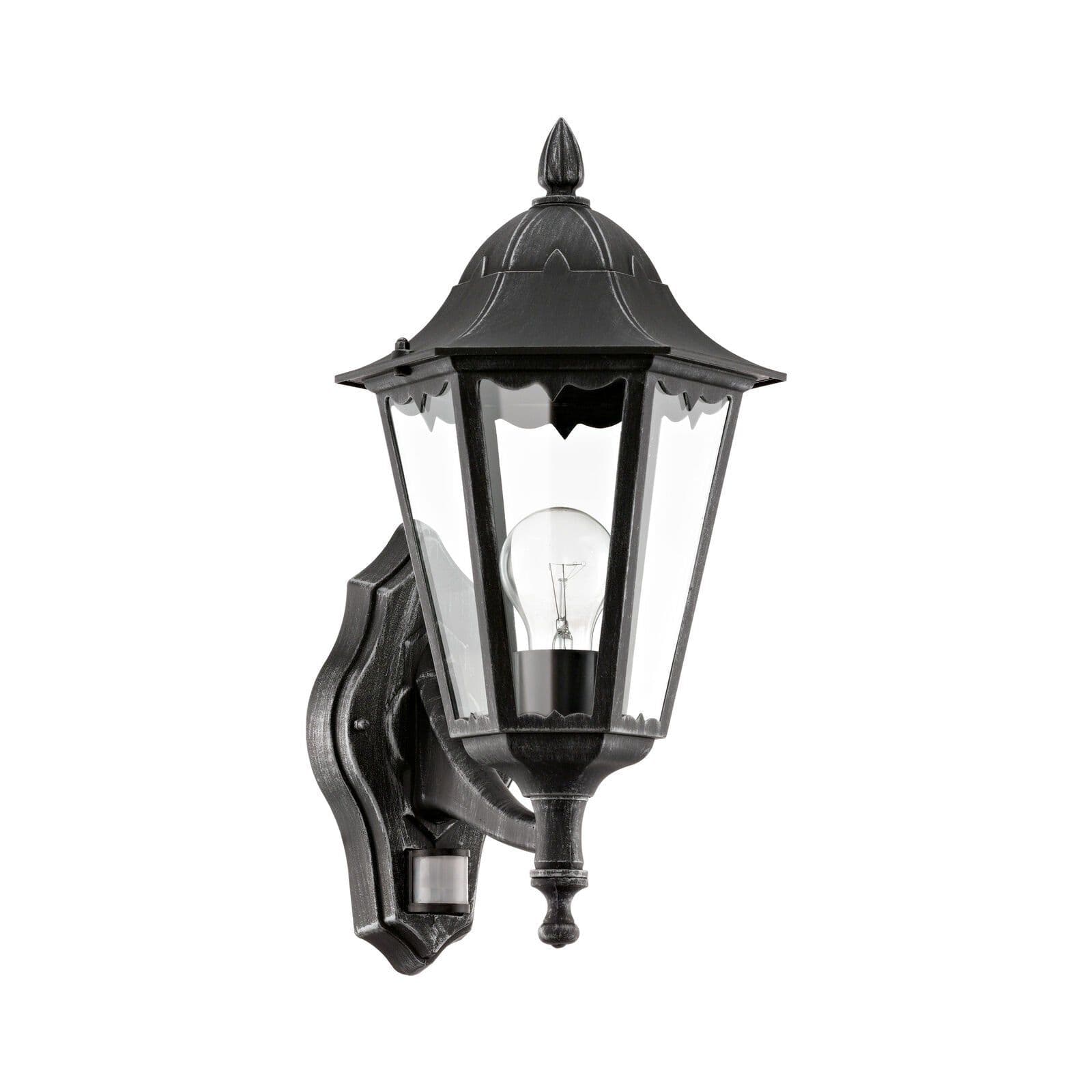 IP44 Outdoor Wall Light & PIR Sensor & Silver Patina 1 x 60W E27 Bulb