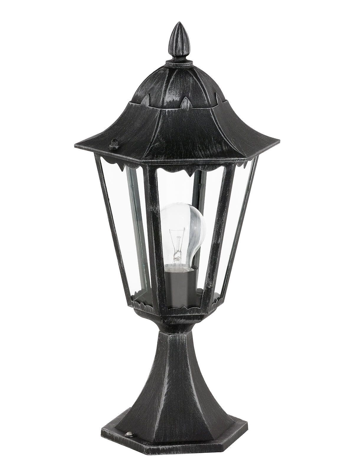 IP44 Outdoor Pedestal Light & Silver Patina Lantern 1 x 60W E27 Bulb