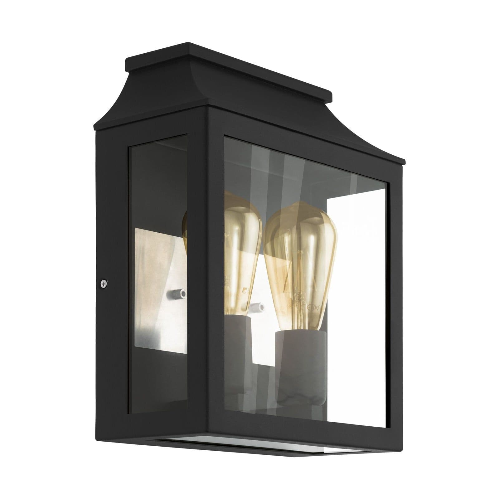 IP44 Outdoor Wall Light Aluminium Glass Box 2x 60W E27 Bulb Porch Lamp