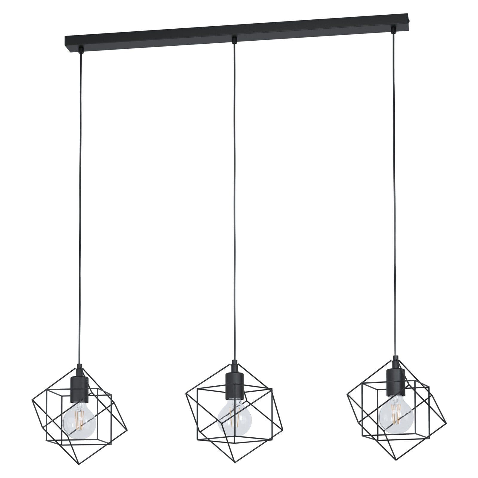 Hanging Ceiling Pendant Light Black Cube Frame 3x E27 Geometric Kitchen Island
