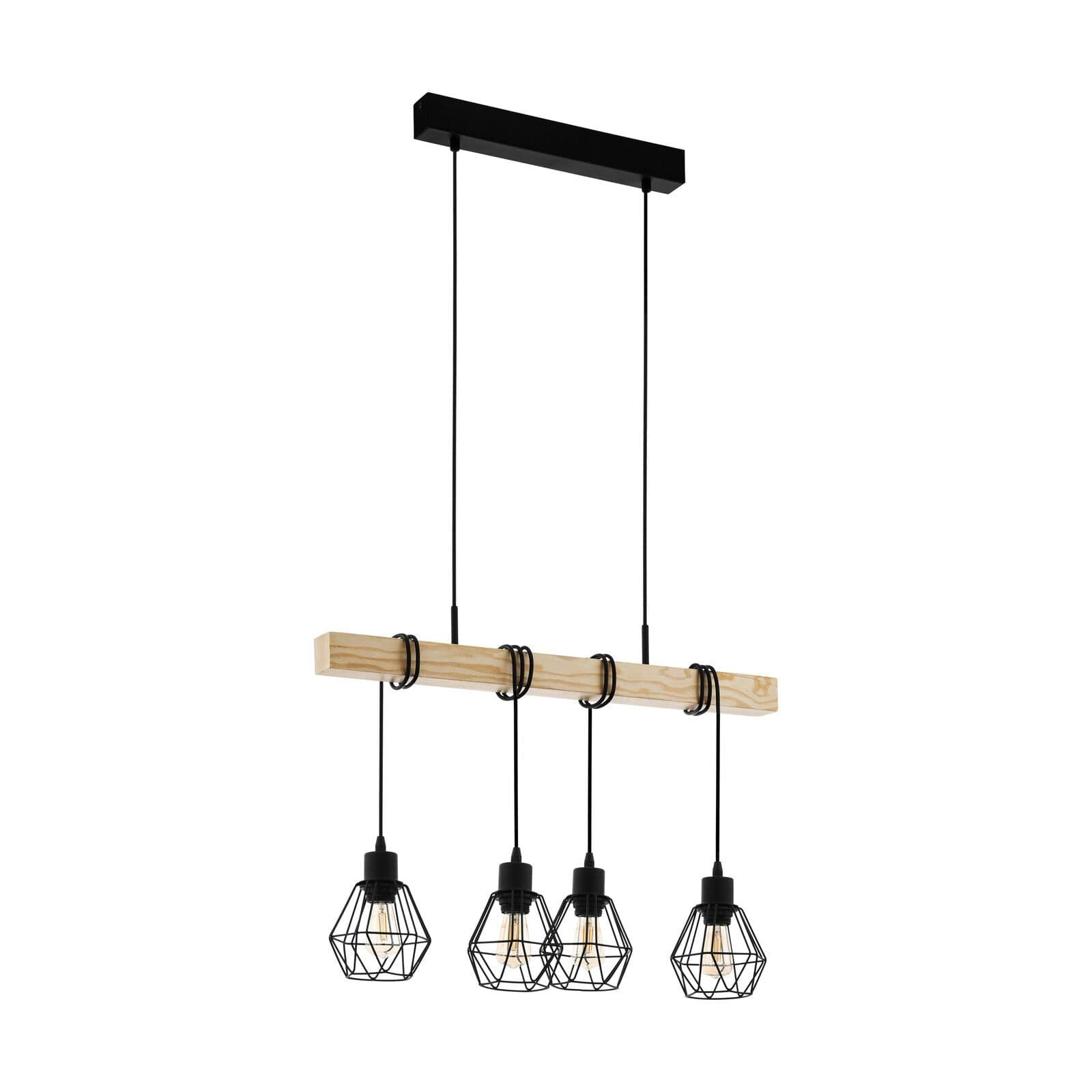 Hanging Ceiling Pendant Light Cage & Wood 4x E27 Kitchen Island Lamp