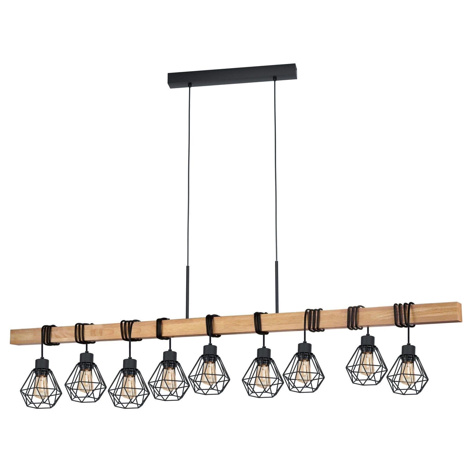 Hanging Ceiling Pendant Light Cage & Wood 9x E27 Dining Table Multi Lamp