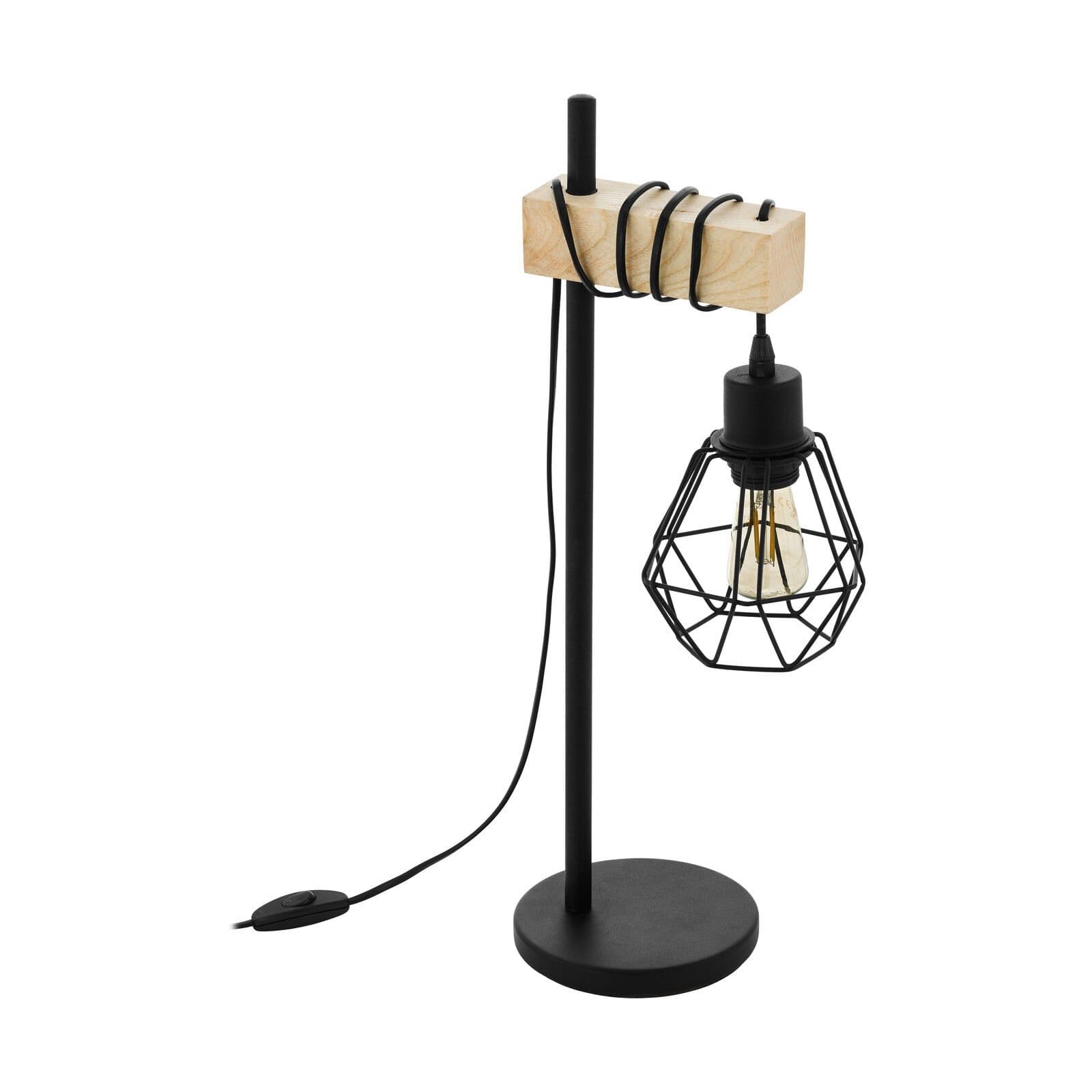 Table Lamp Desk Hangman Light Shade & Wood Arm 1 x 60W E27 Bulb
