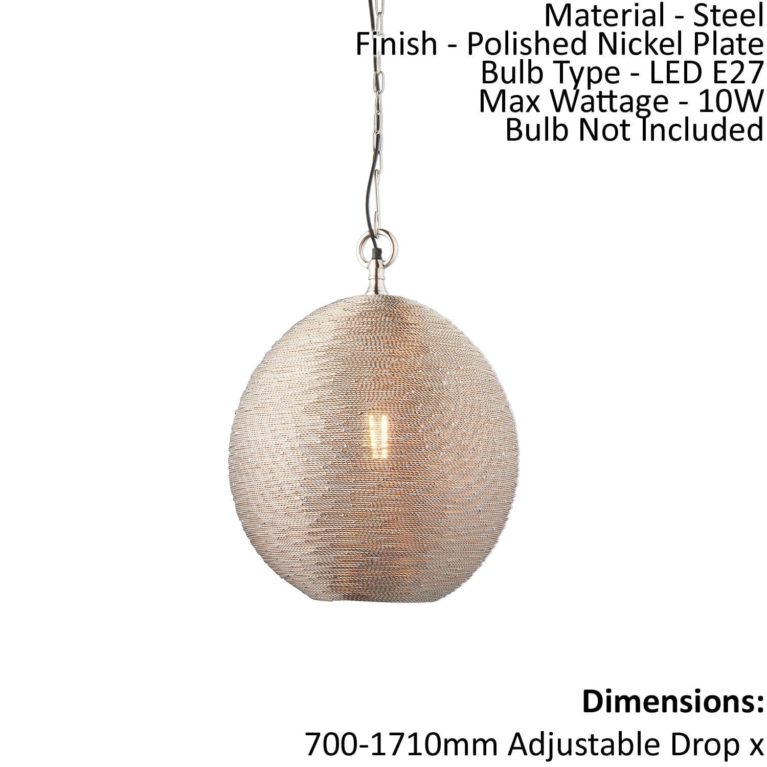Ceiling Pendant Light Polished Nickel Plate 10W LED E27 Dimmable e10028