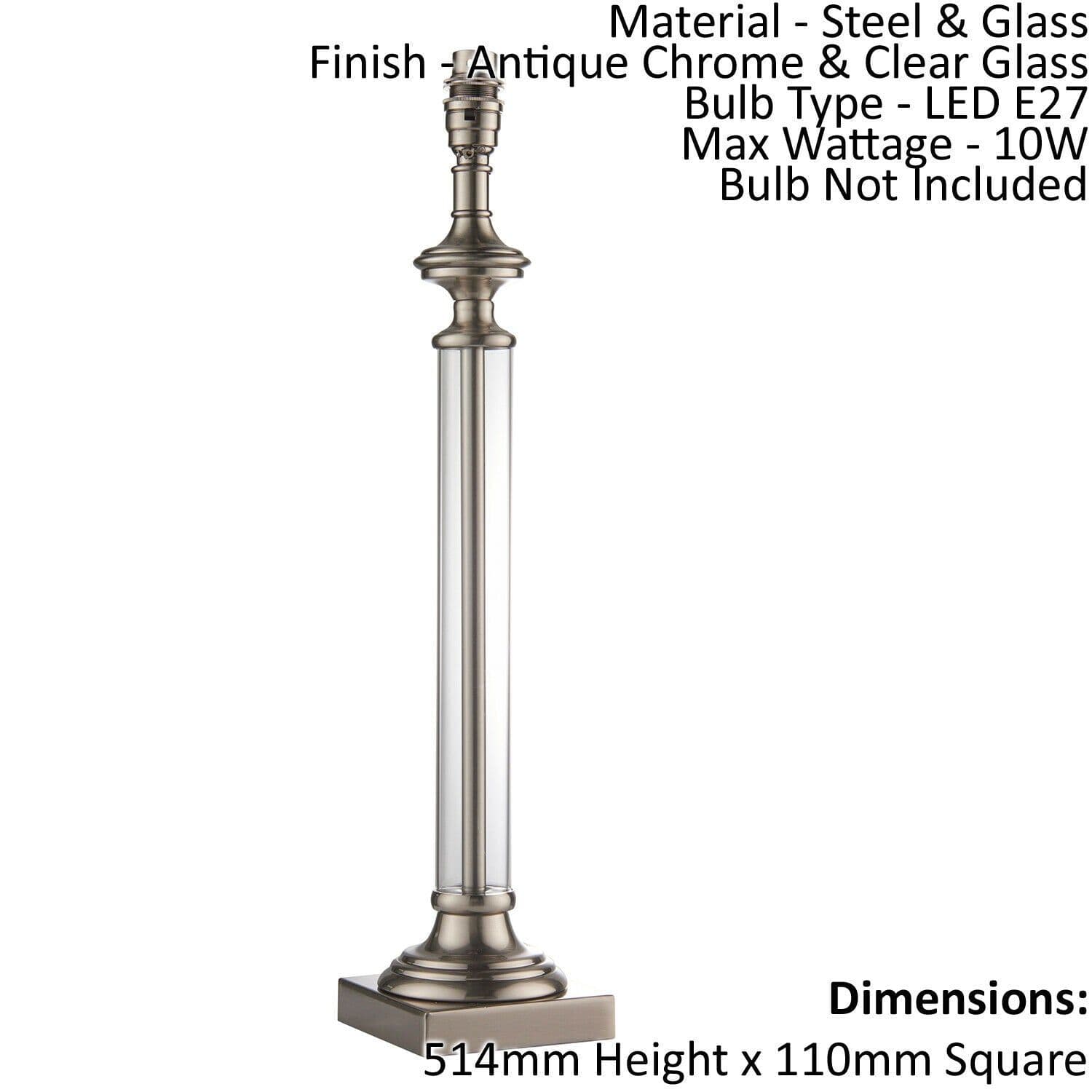 Table Lamp Antique Chrome & Glass 10W LED E27 Bedside Light