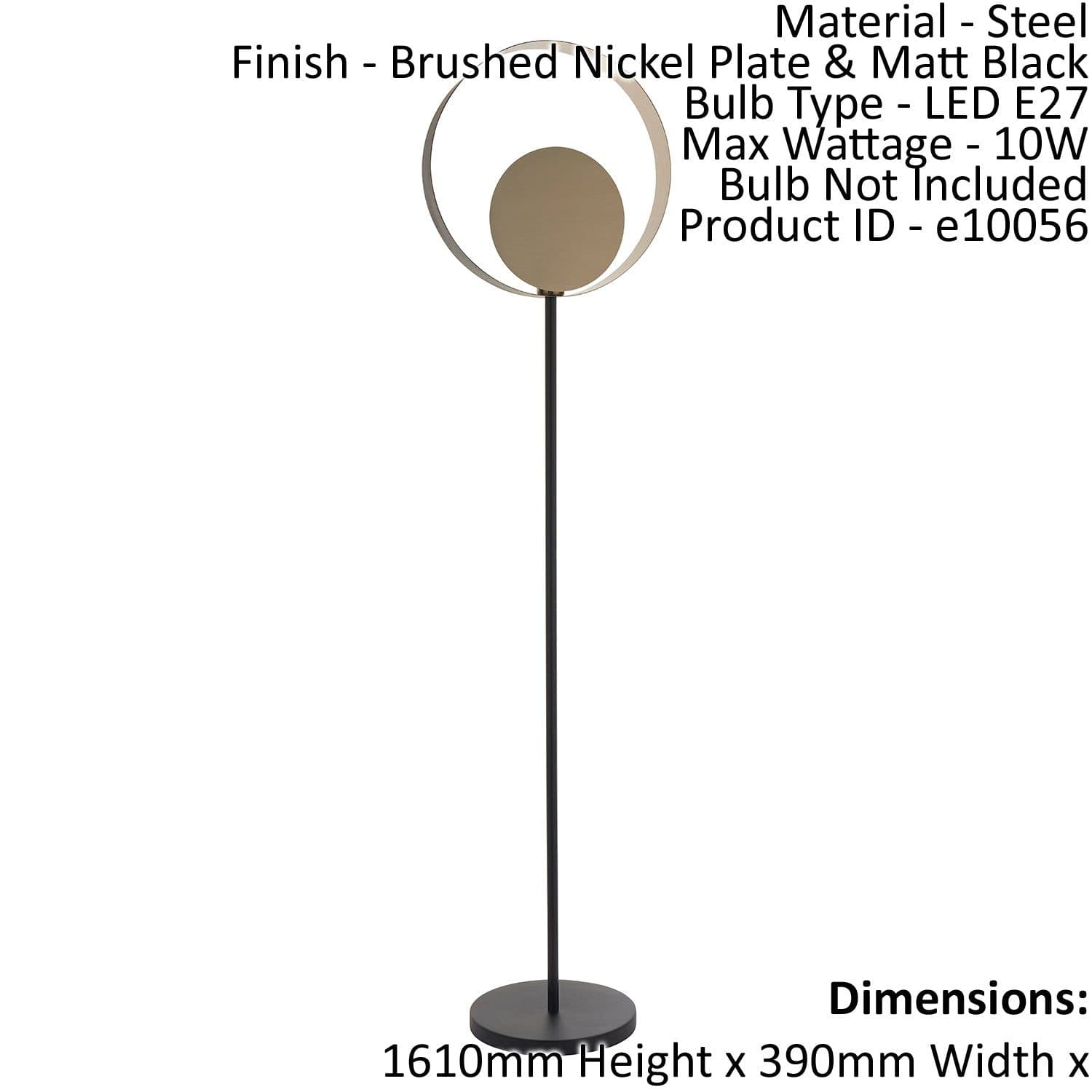 Floor Lamp Light Brushed Nickel & Matt 10W LED E27 Complete Lamp
