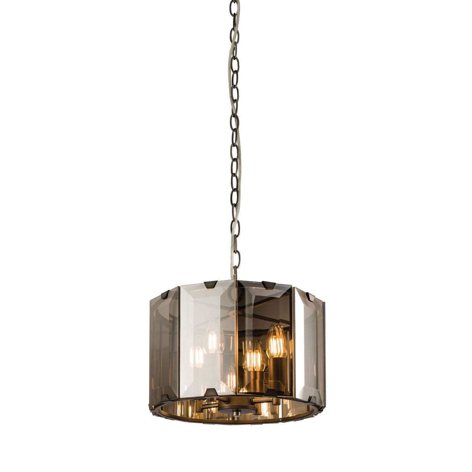 Ceiling Pendant Light Gloss Slate & Smoked Cut Glass 4 x 40W E14