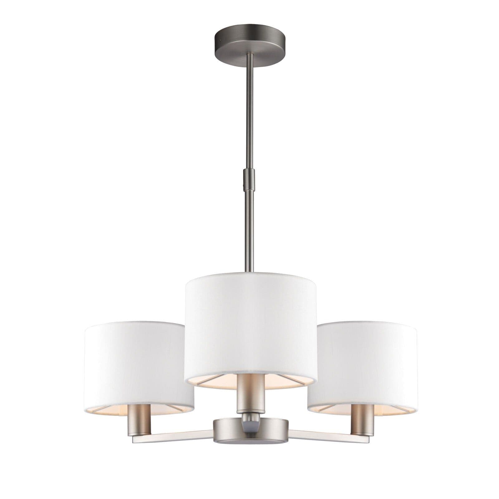 Ceiling Pendant Light Matt Nickel & Vintage Fabric 3 x 40W E14 e10095