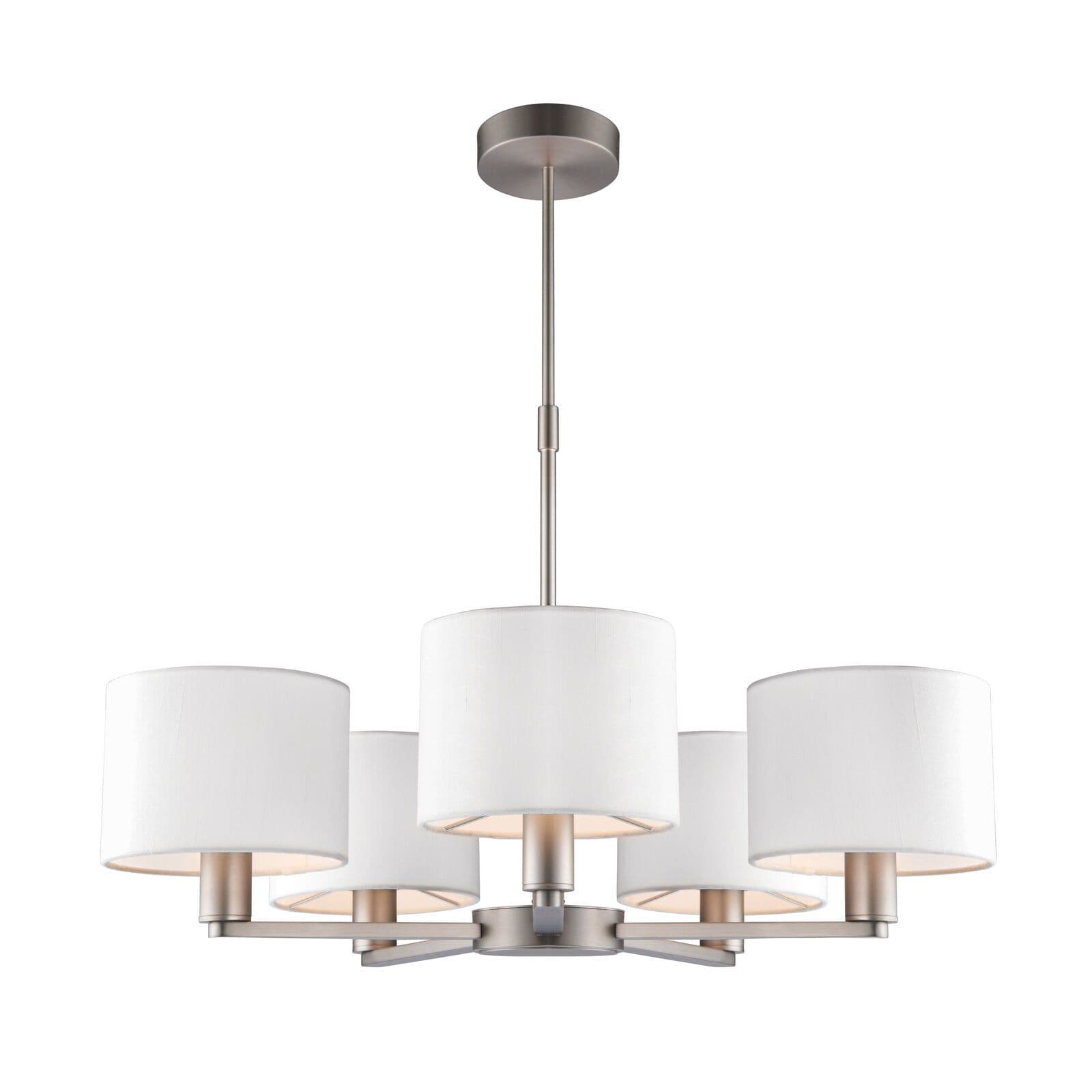 Ceiling Pendant Light Matt Nickel Plate & Vintage Fabric 5 x 40W E14
