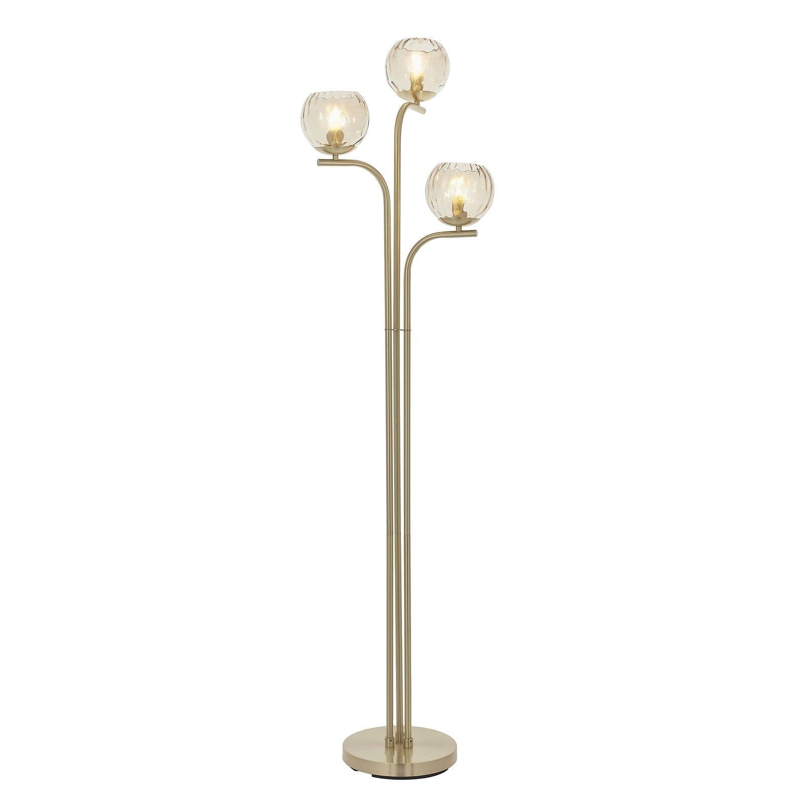 Floor Lamp Light Satin Brass & Champagne Lustre Glass 3 x 25W E14 golf