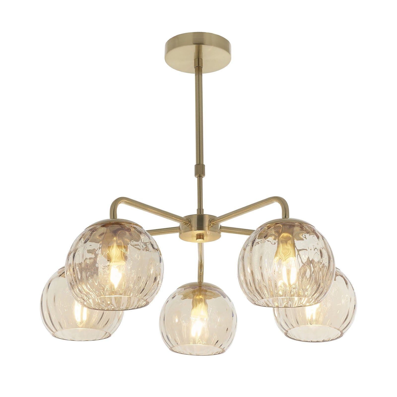Ceiling Pendant Light Satin Brass Plate & Champagne Lustre Glass 5 x 25W E14