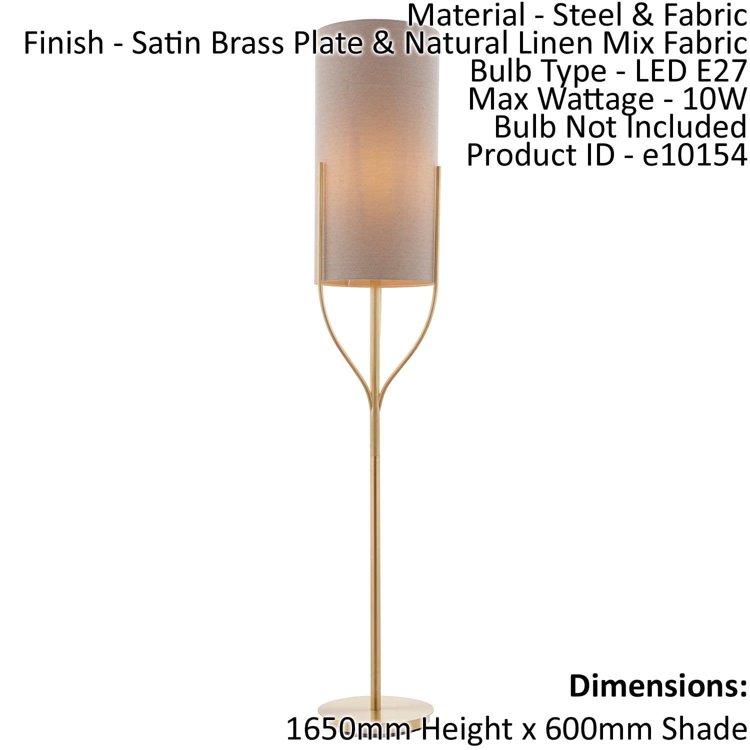Floor Lamp Light Satin Brass & Linen Mix Fabric 10W LED E27