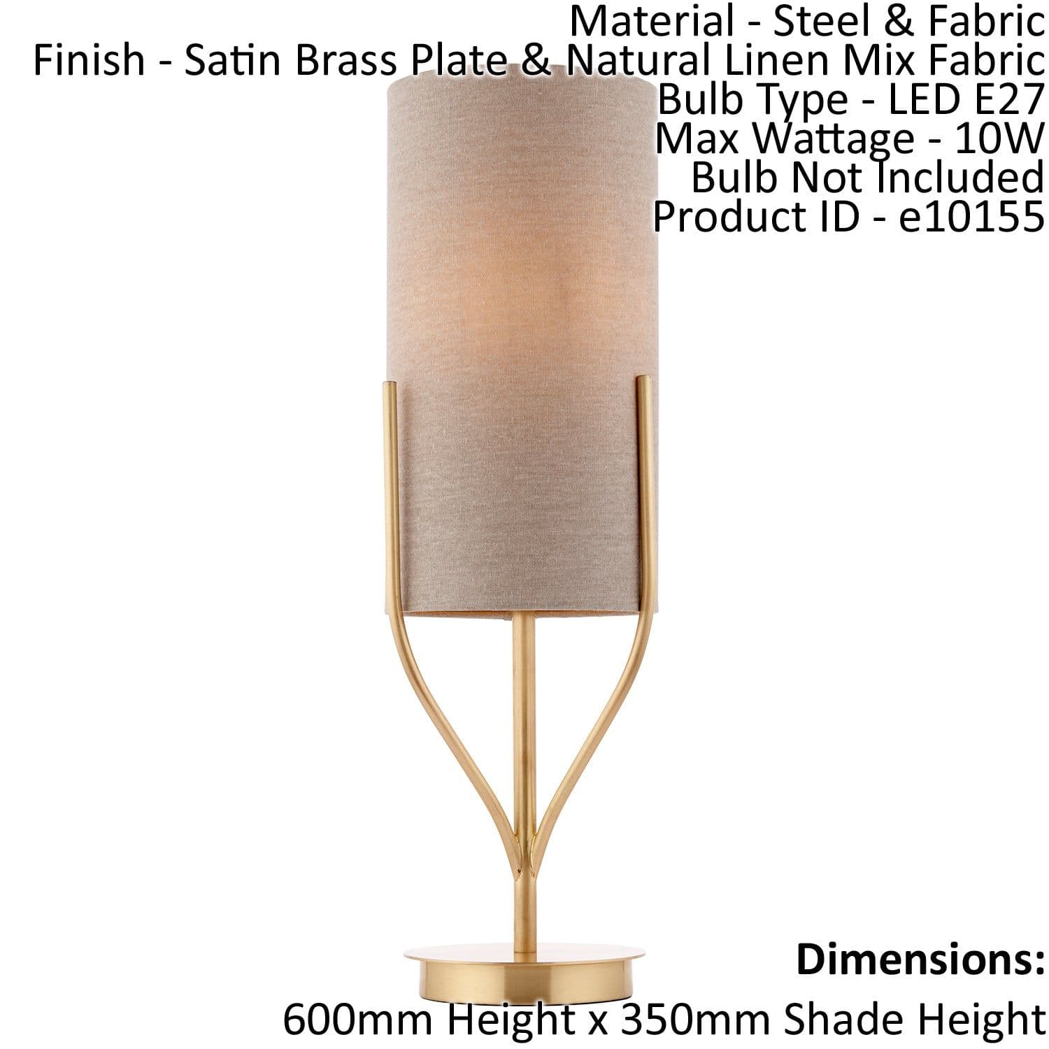 Table Lamp Satin Brass Plate & Linen Mix Fabric 10W LED E27