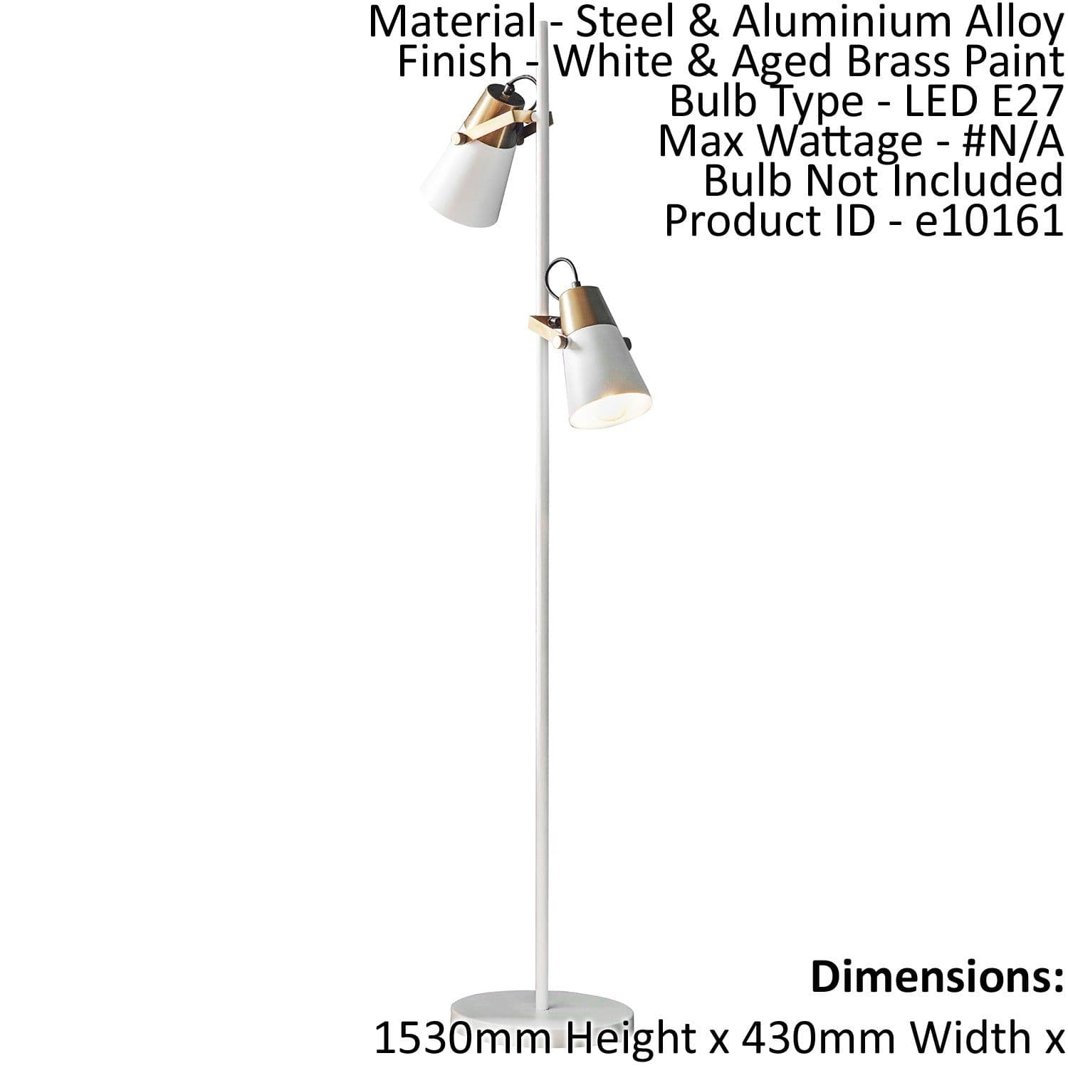 Floor Lamp Light & Aged Brass Paint 2 x 10W LED E27 Standing